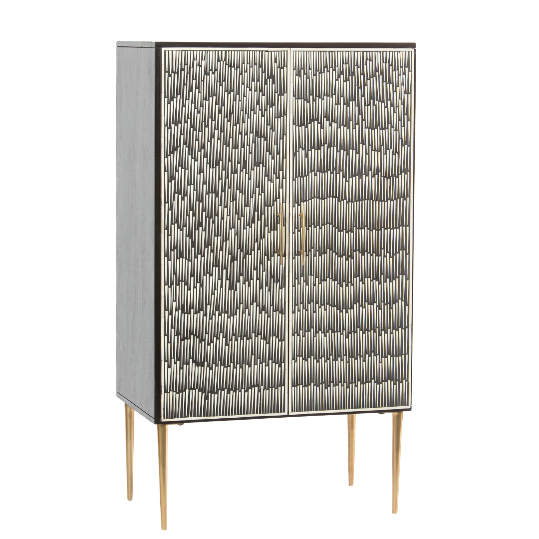 Elnaz Bar Cabinet - Black & White Bone Inlay by Tabeer Homes