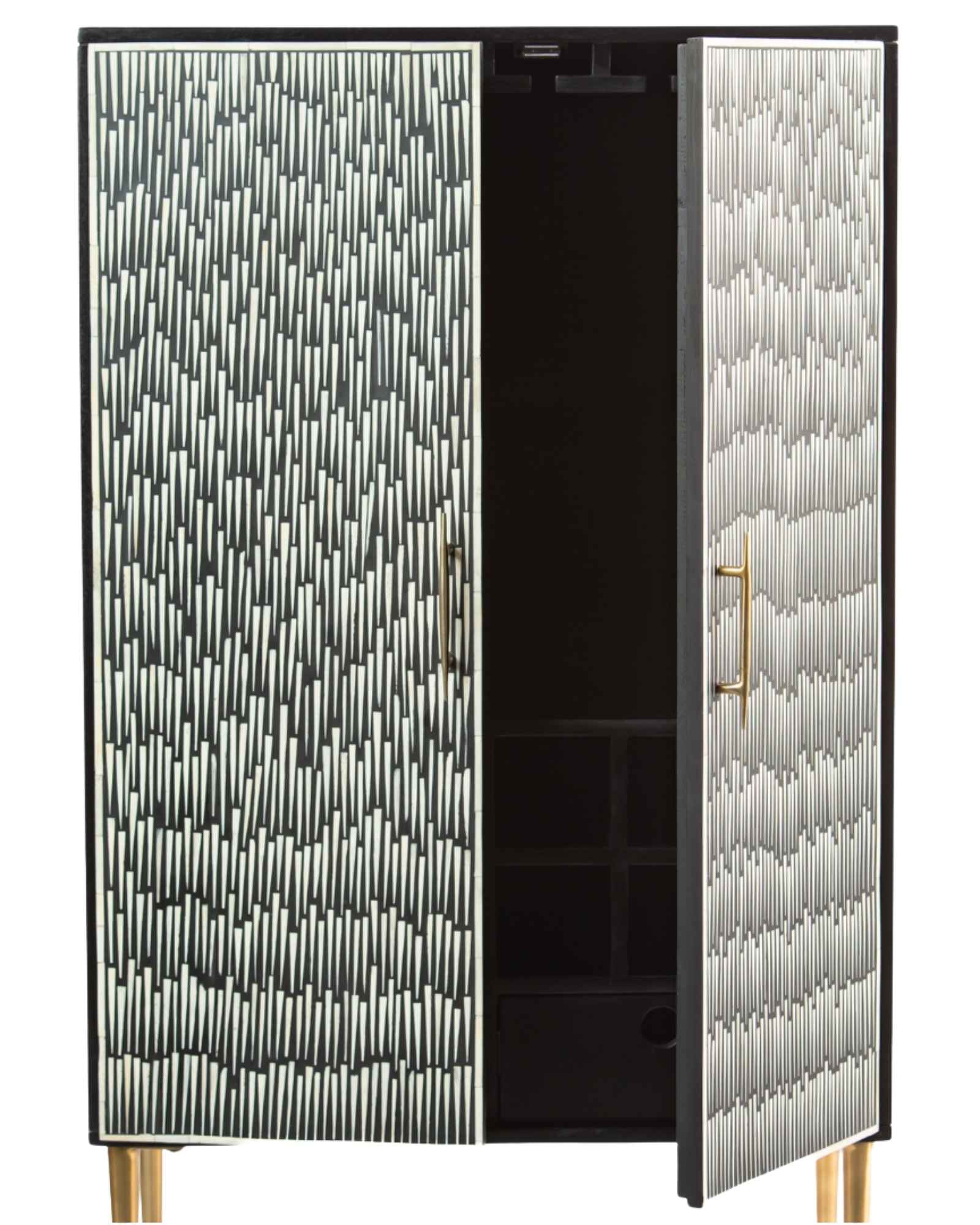 Elnaz Bar Cabinet - Black & White Bone Inlay by Tabeer Homes