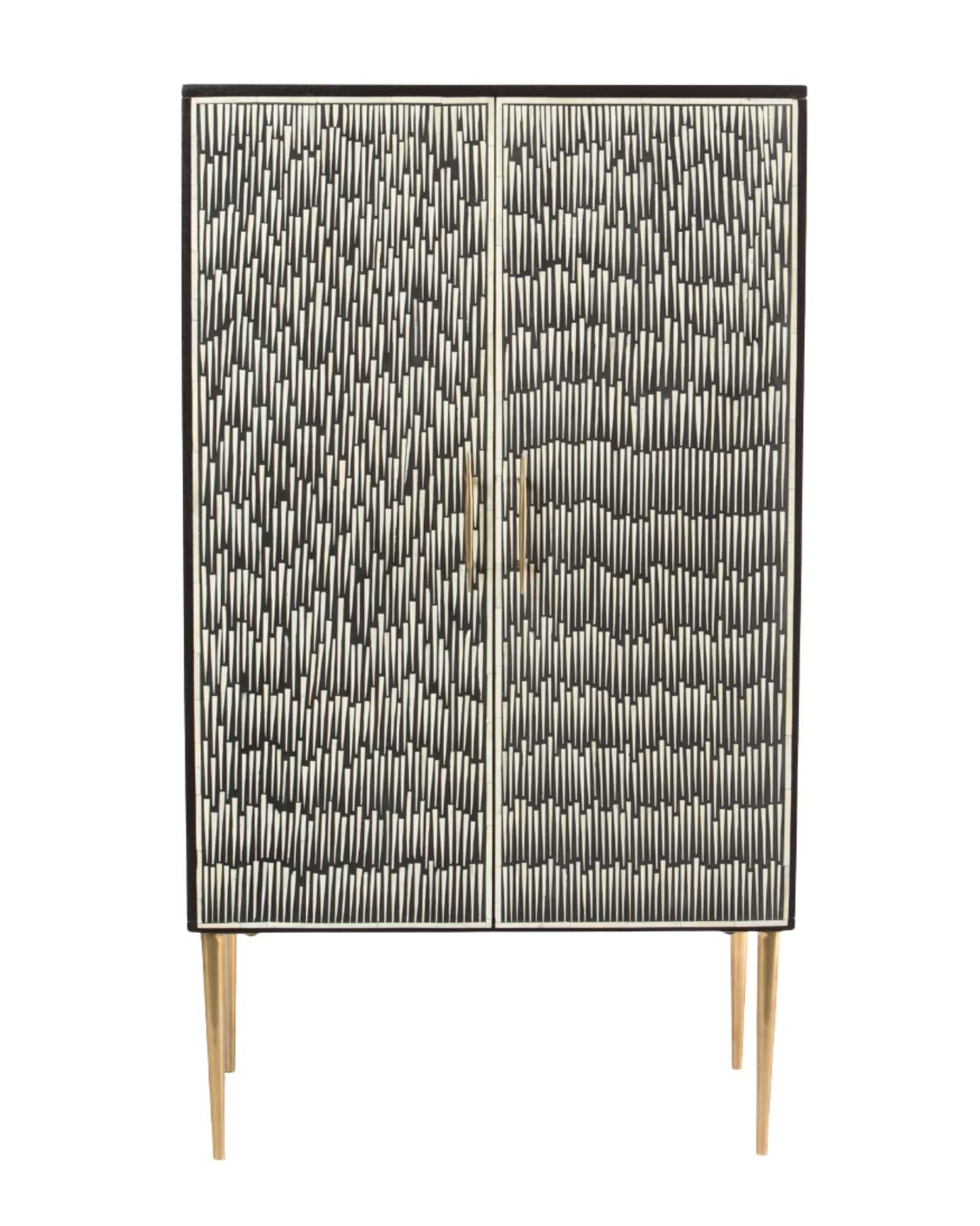 Elnaz Bar Cabinet - Black & White Bone Inlay by Tabeer Homes