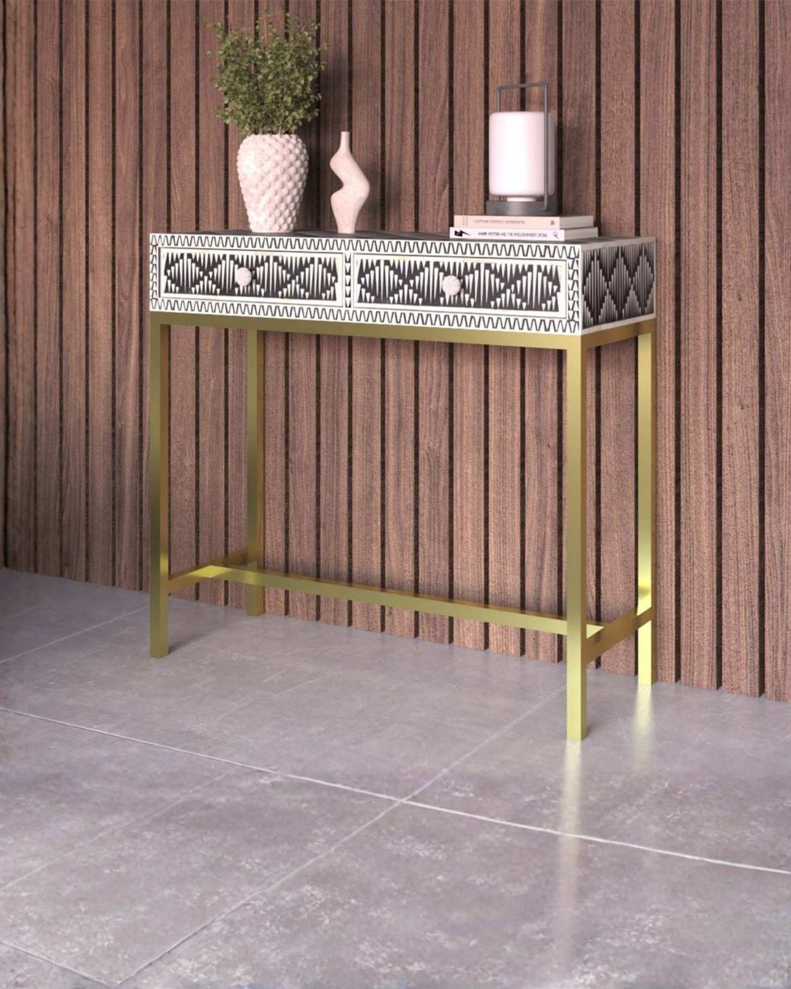 Elnaz Mini Dresser Console - Black Bone Inlay
