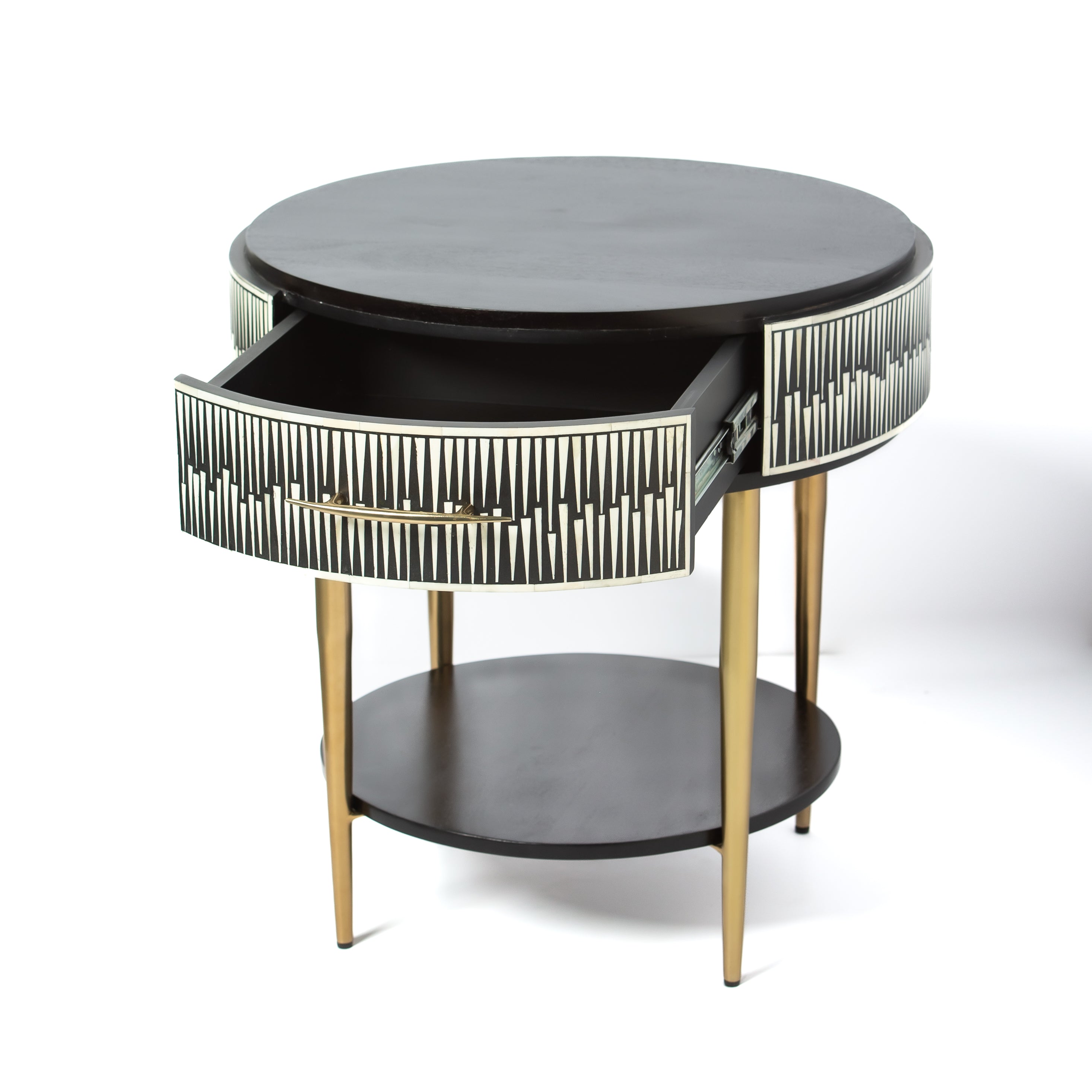 Elnaz Side Drawer - Black & White Bone Inlay 