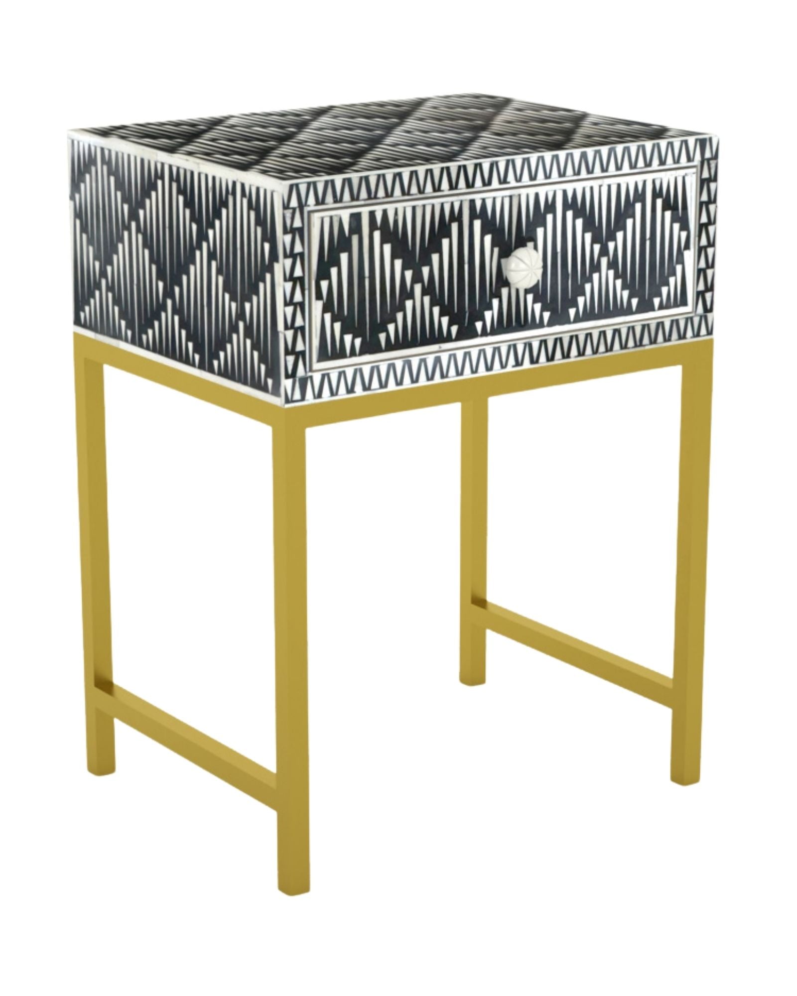 Elnaz Side Drawer - Black & White Bone Inlay - Tabeer Homes