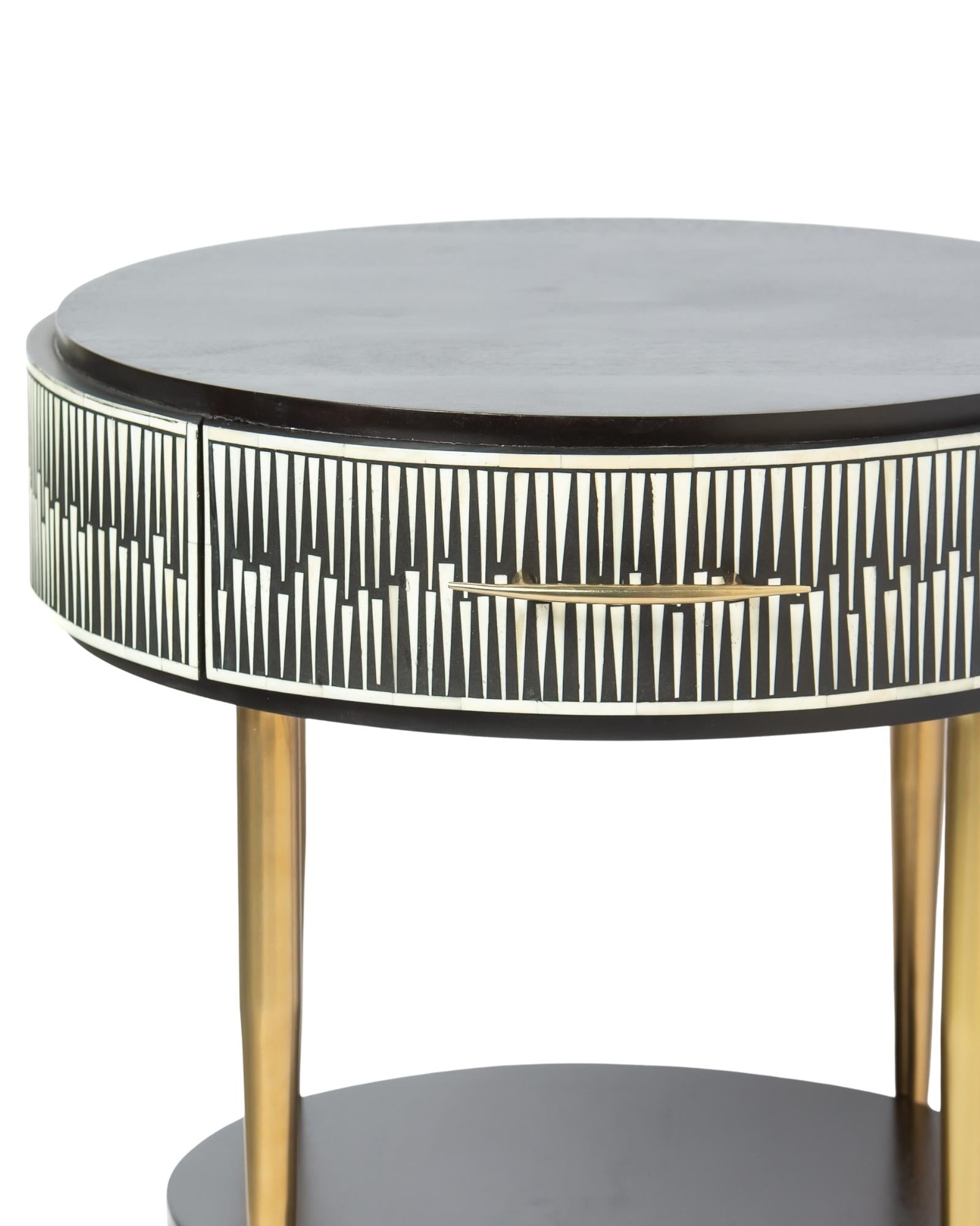 Elnaz Side Drawer - Black & White Bone Inlay 