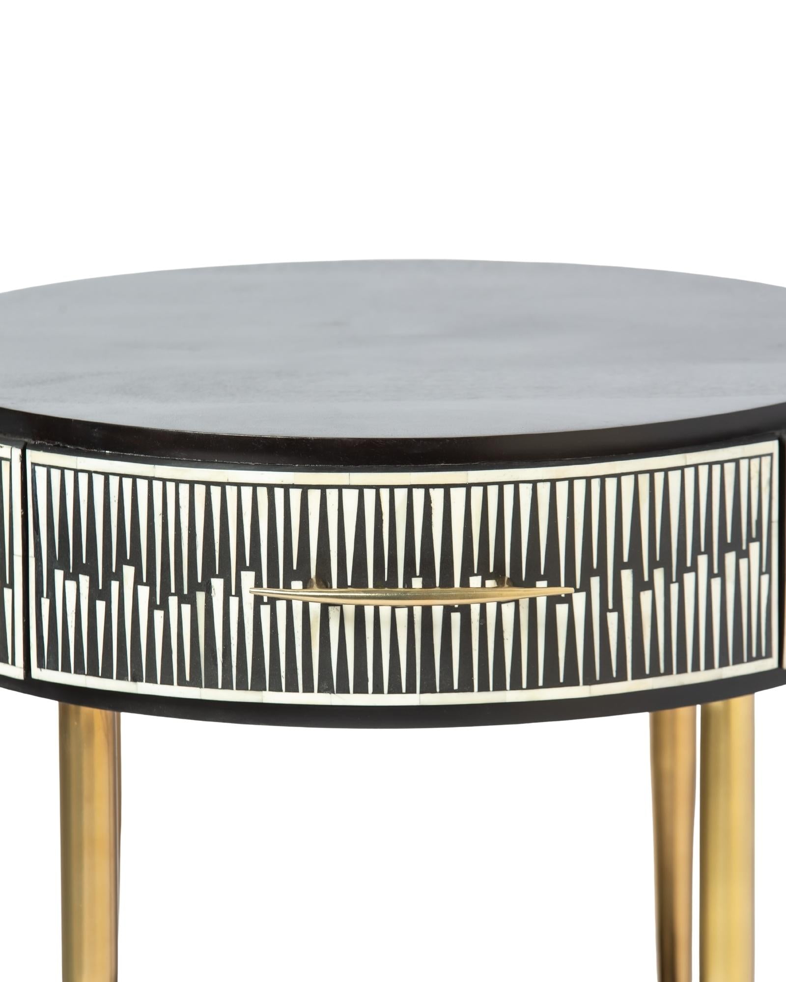 Elnaz Side Drawer - Black & White Bone Inlay 