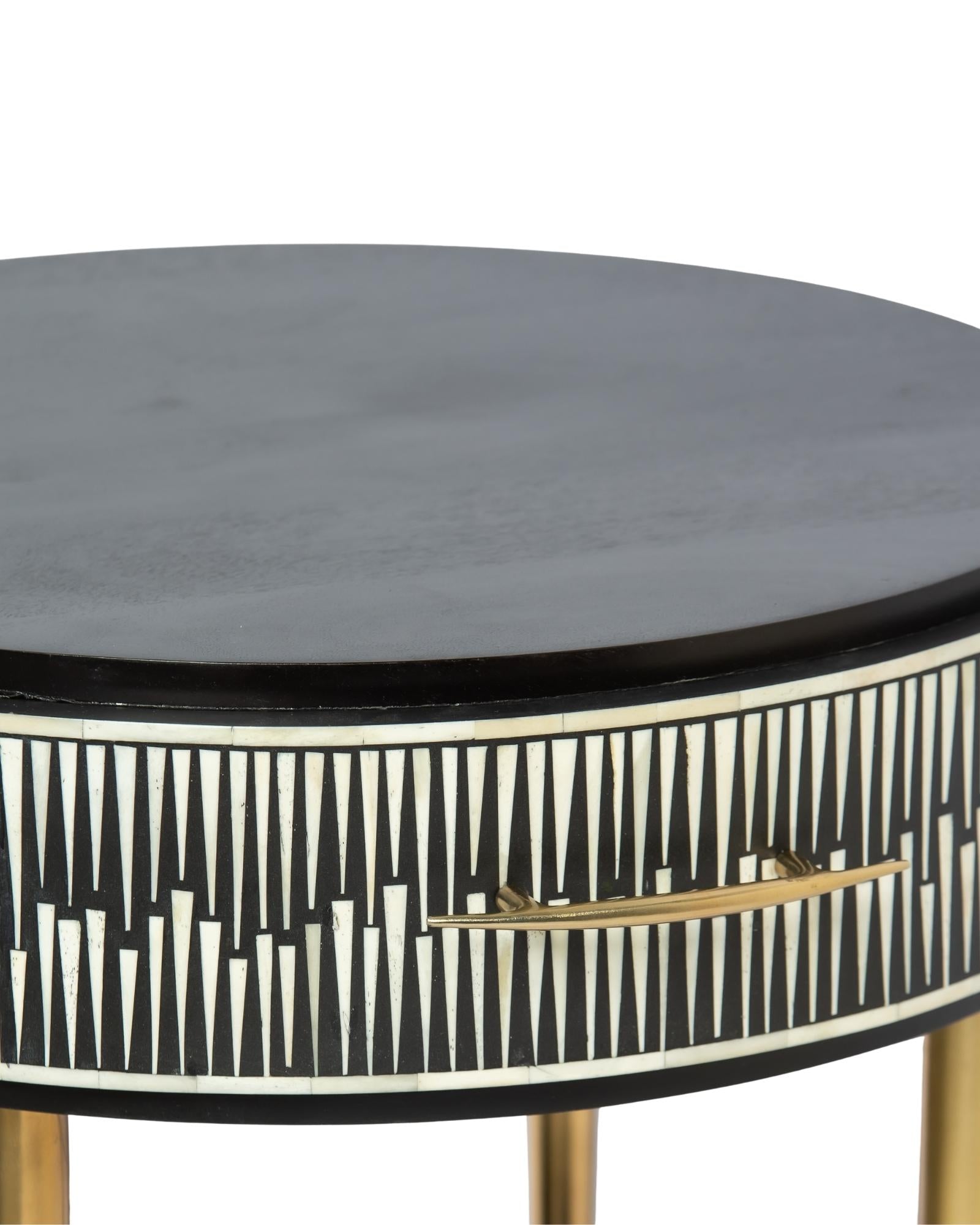 Elnaz Side Drawer - Black & White Bone Inlay 