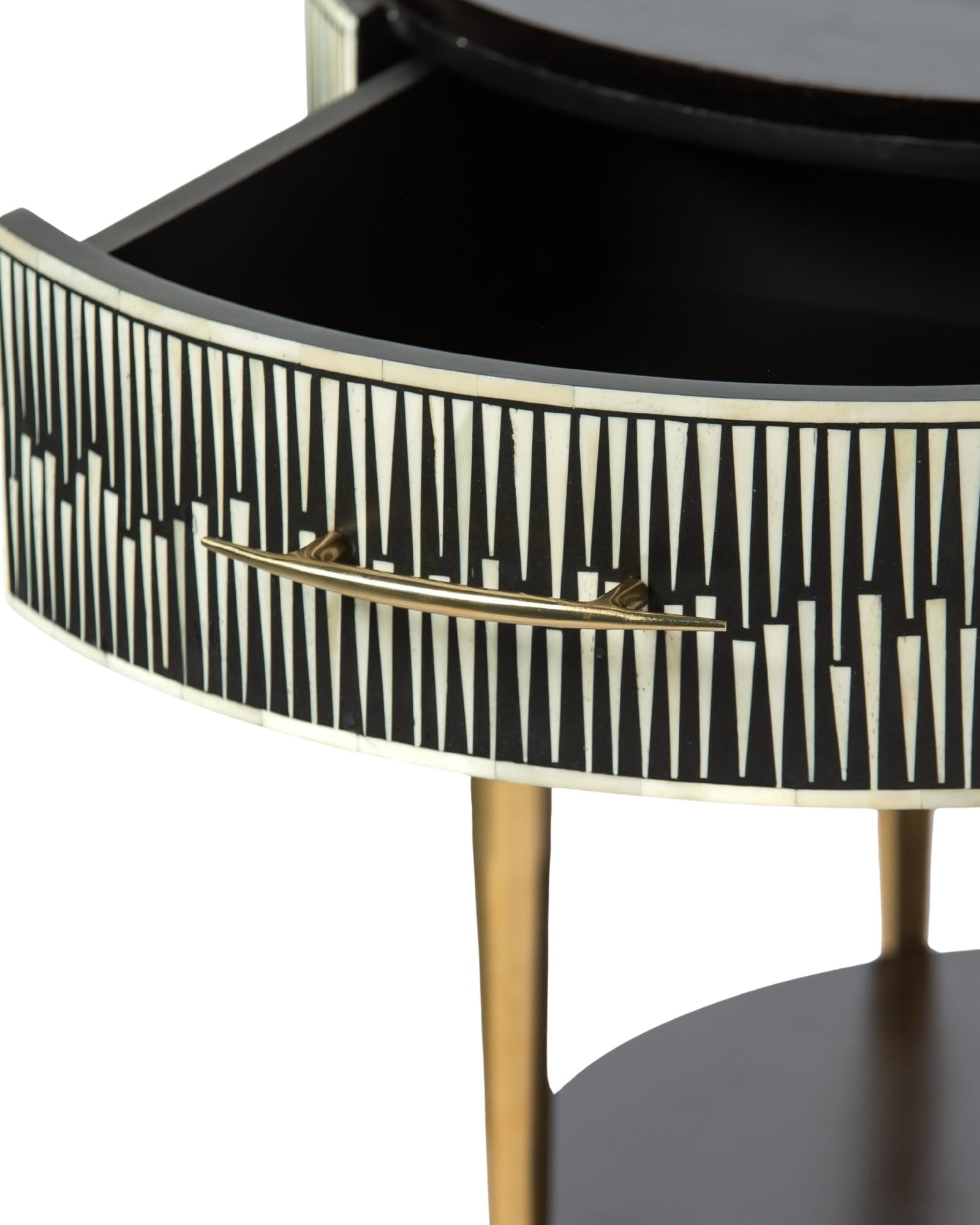 Elnaz Side Drawer - Black & White Bone Inlay 