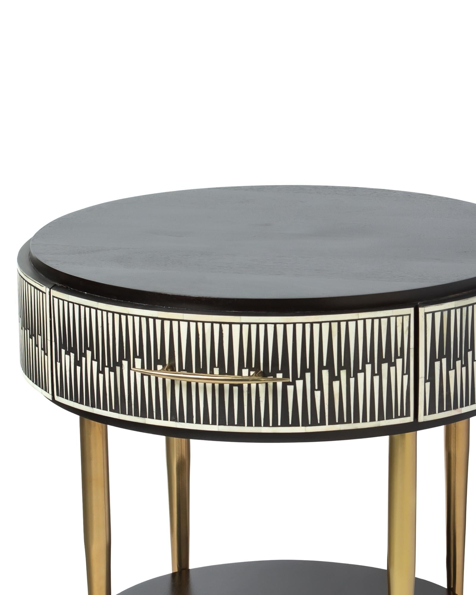 Elnaz Side Drawer - Black & White Bone Inlay 