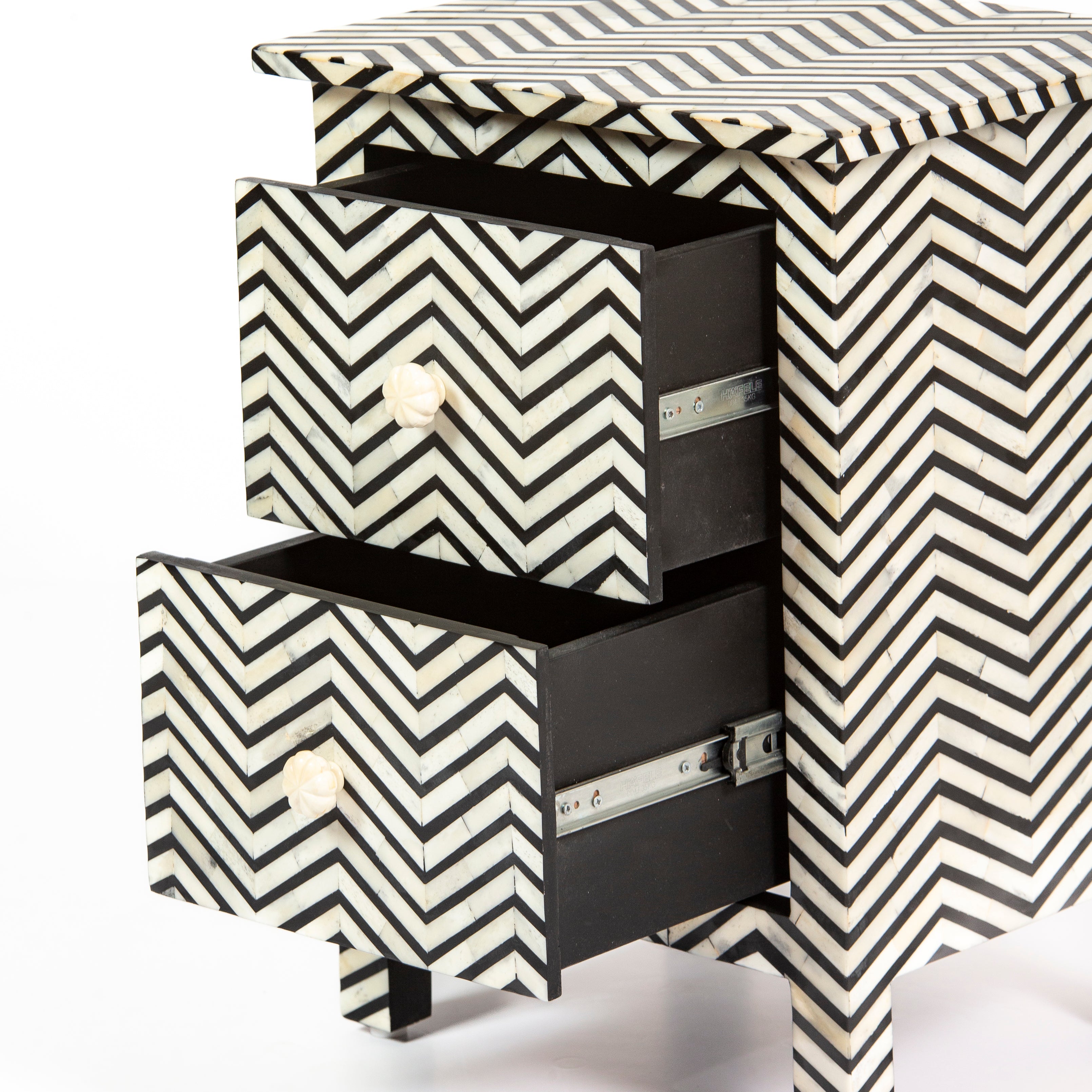 Isra Side Drawer - Black & White Bone Inlay