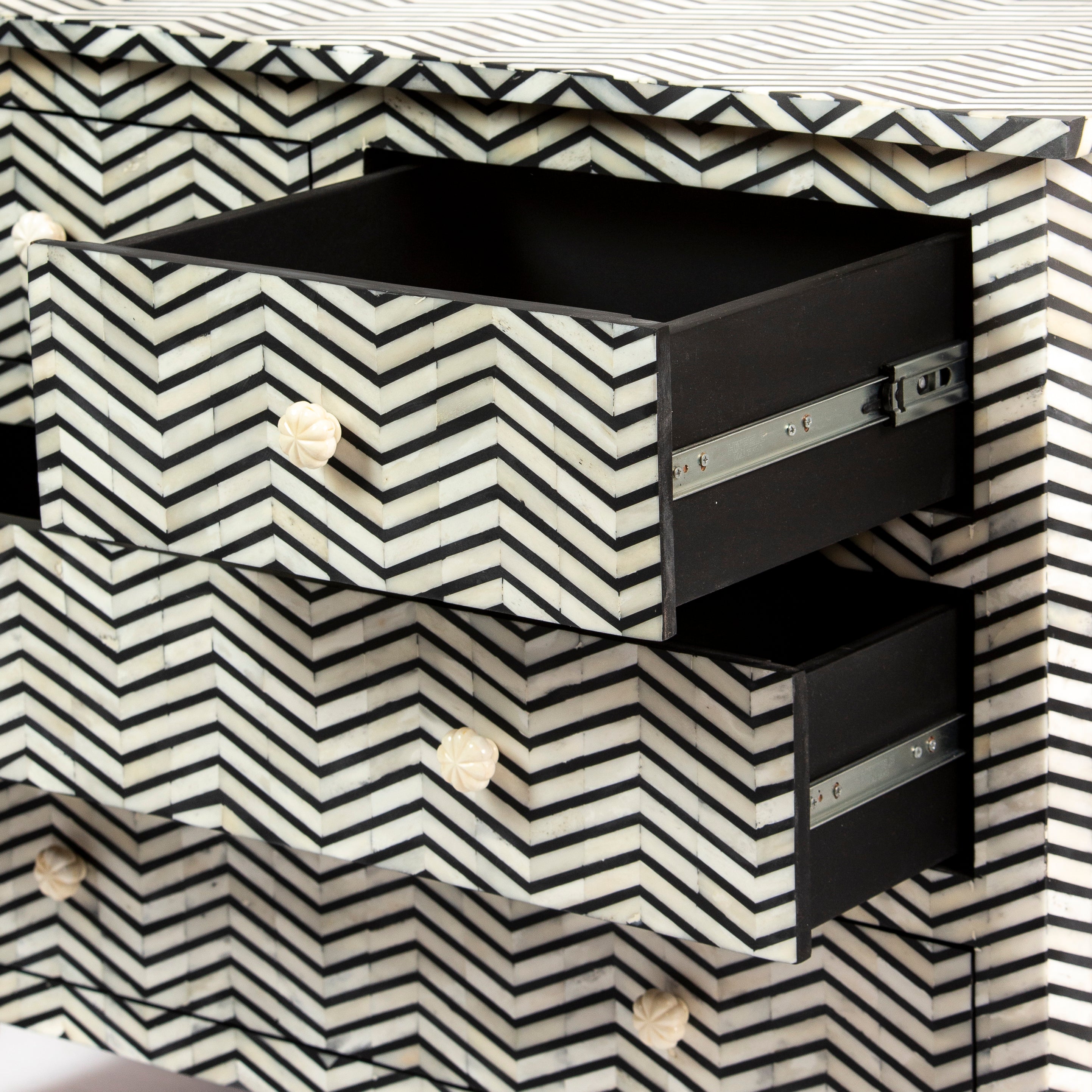 Isra Chest of Drawers - Black & White Bone Inlay