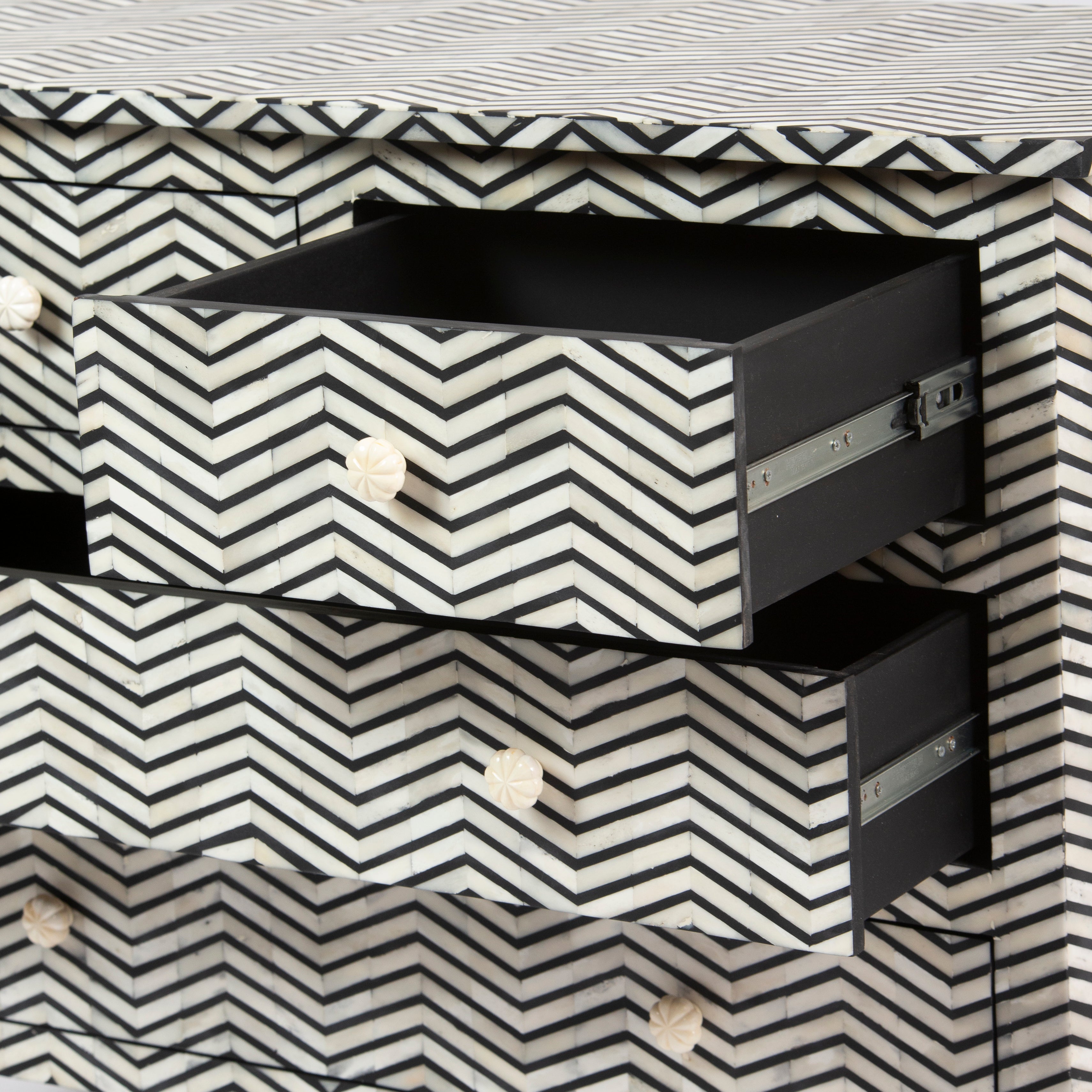 Isra Chest of Drawers - Black & White Bone Inlay