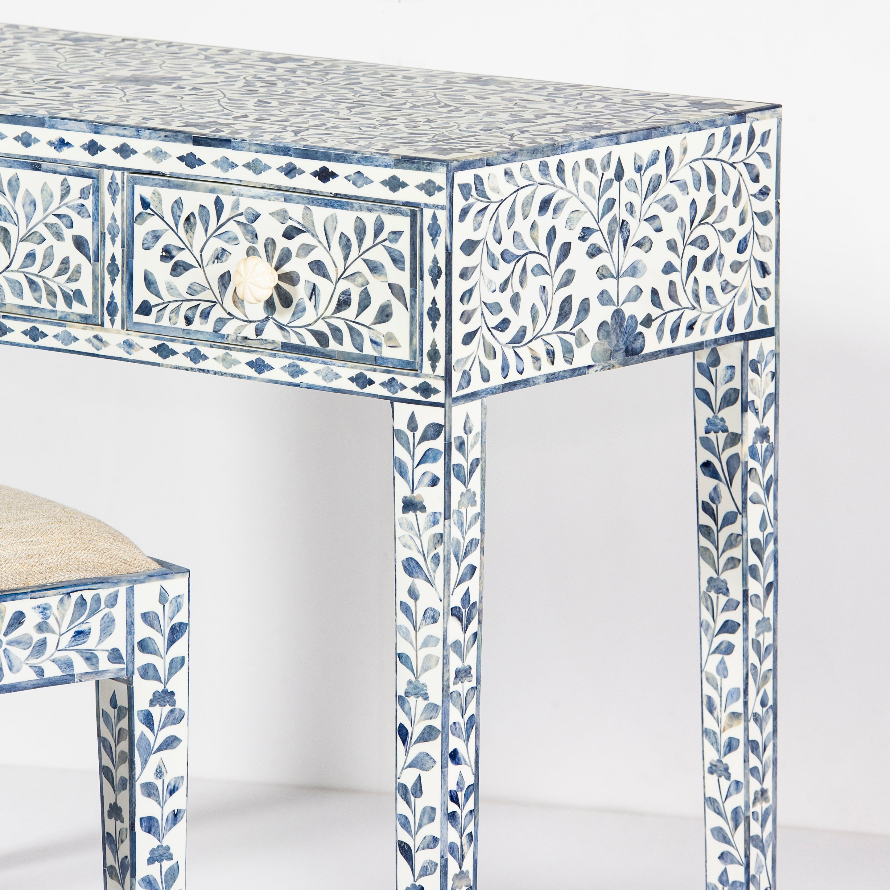 Jade Dresser Console & Stool - Blue Bone Inlay