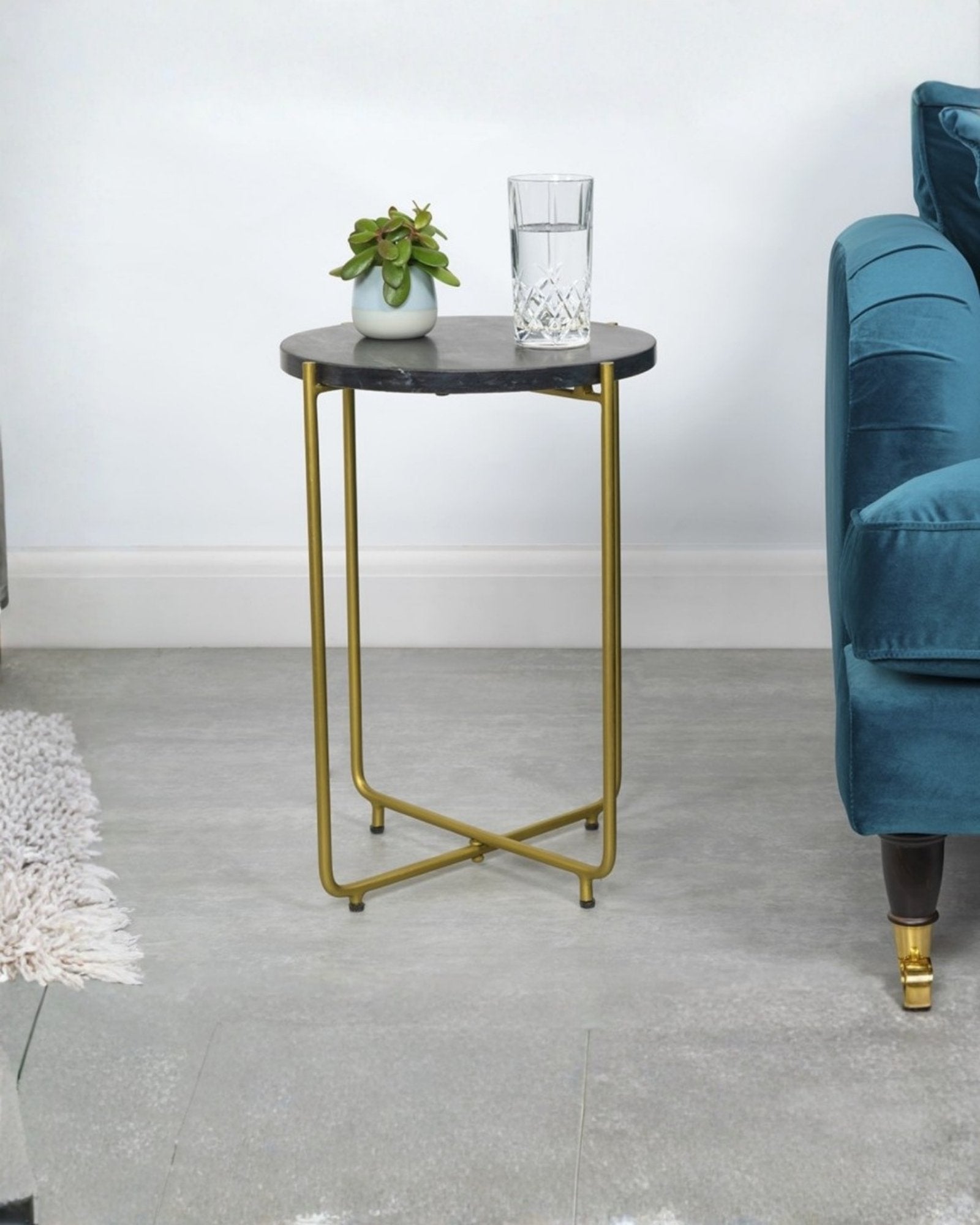 Farid Side Table - Black Marble - Tabeer Homes