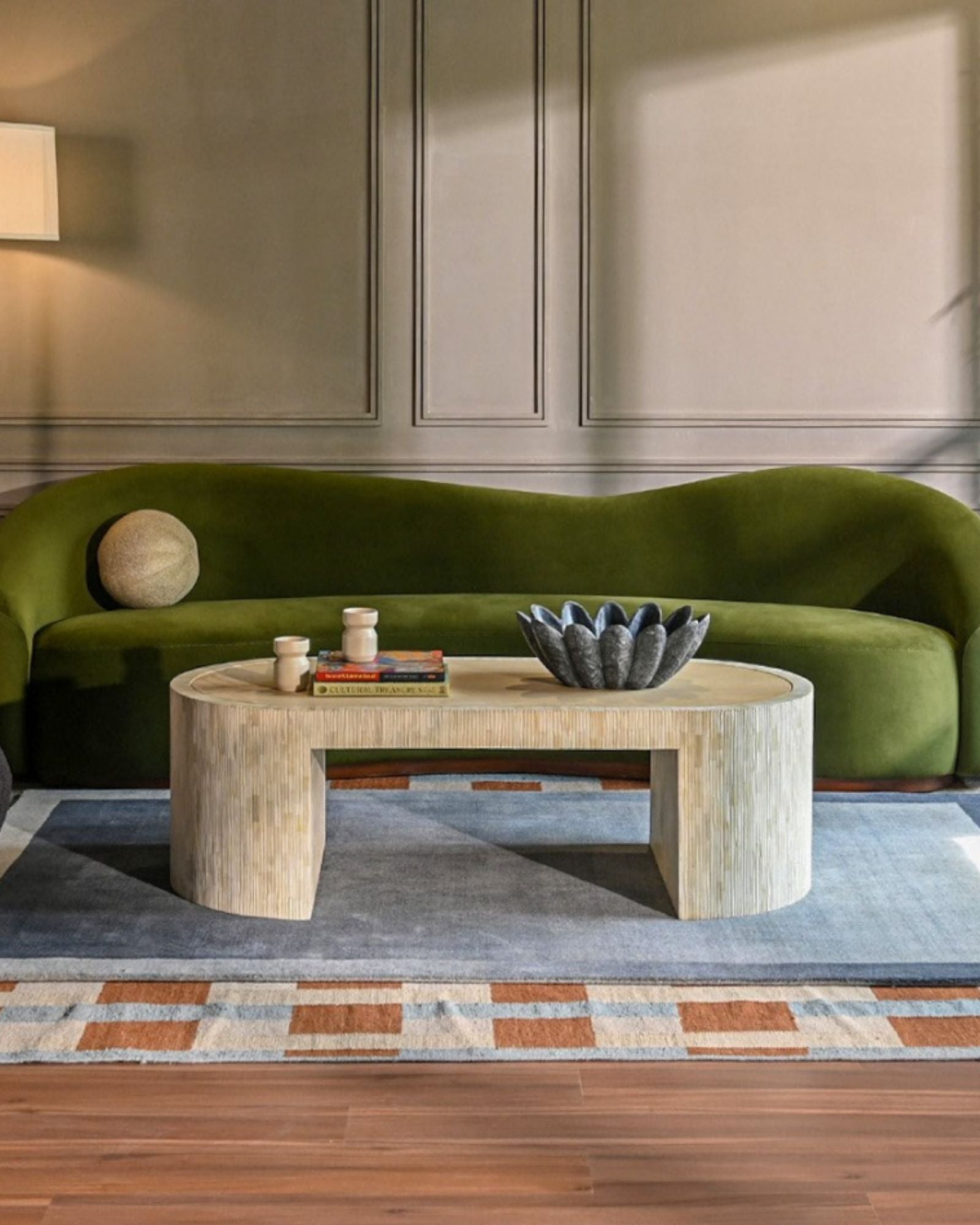 Flow Coffee Table, white bone carved design, handcrafted sculptural piece by Tabeer Homes.