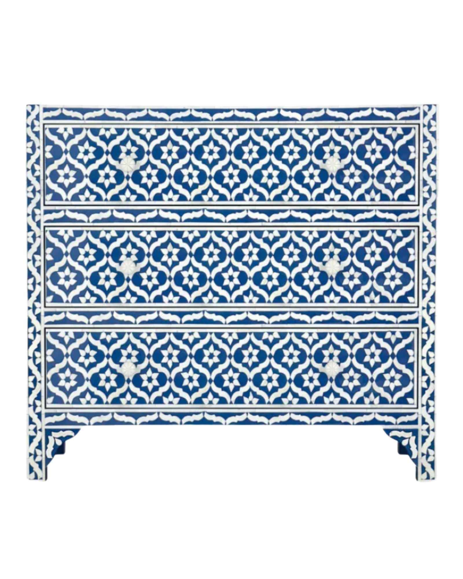 Inayat Chest of Drawers Blue Bone Inlay in Geometric Pattern by Tabeer Homes