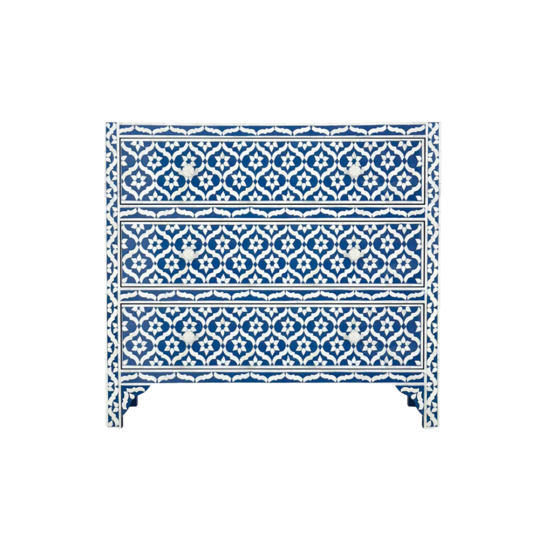 Inayat Chest of Drawers Blue Bone Inlay in Geometric Pattern by Tabeer Homes