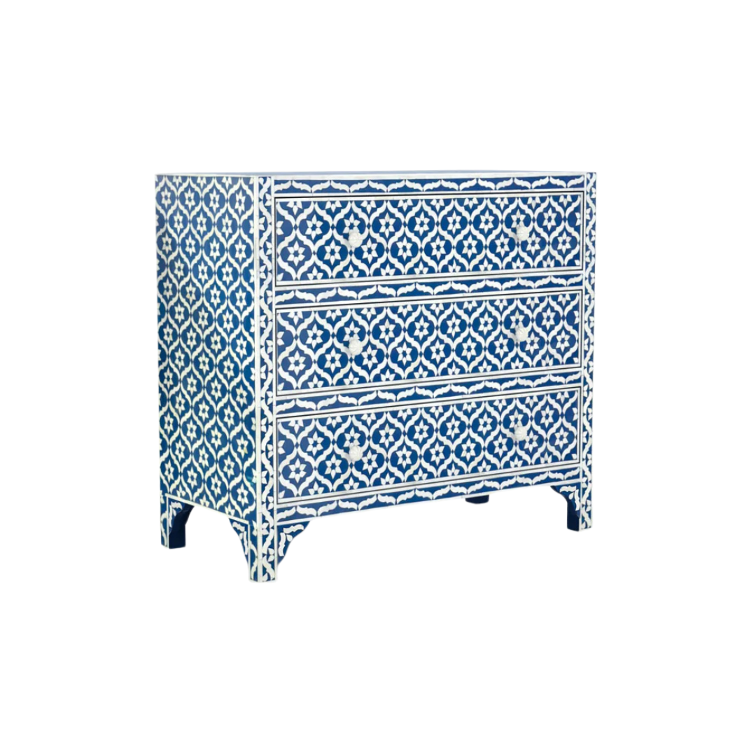 Inayat Chest of Drawers Blue Bone Inlay in Geometric Pattern by Tabeer Homes