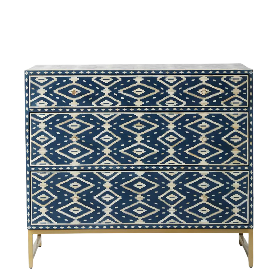 Jade Chest of Drawers - Blue and White Bone Inlay - Tabeer Homes
