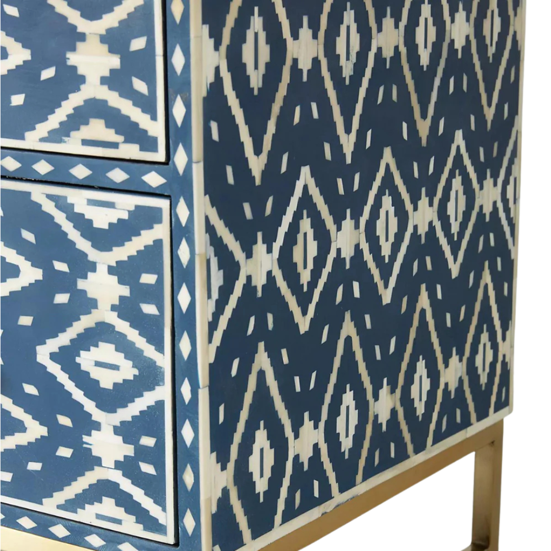 Jade Chest of Drawers - Blue and White Bone Inlay - Tabeer Homes