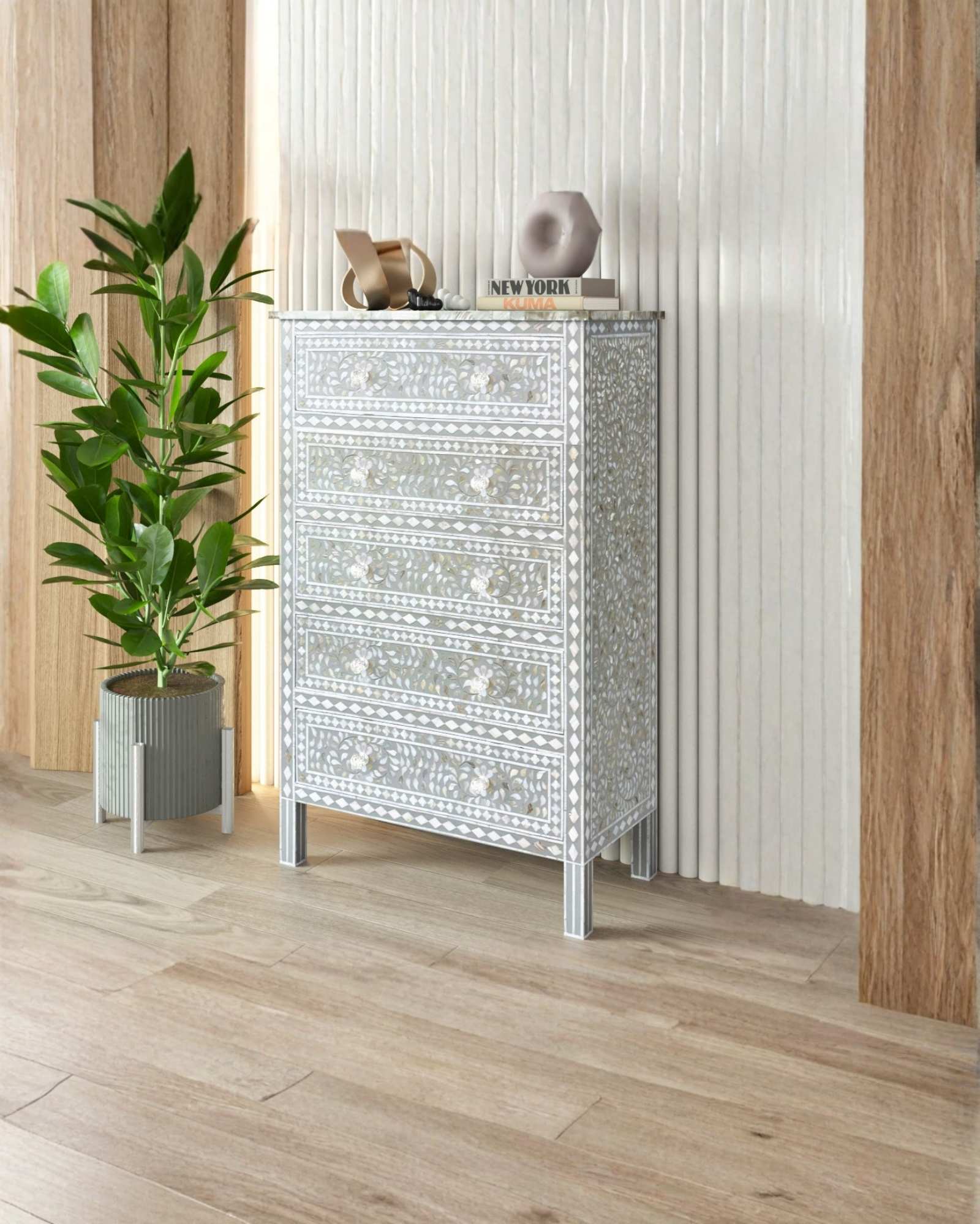 Mother of Pearl Chest of Drawer in Grey 