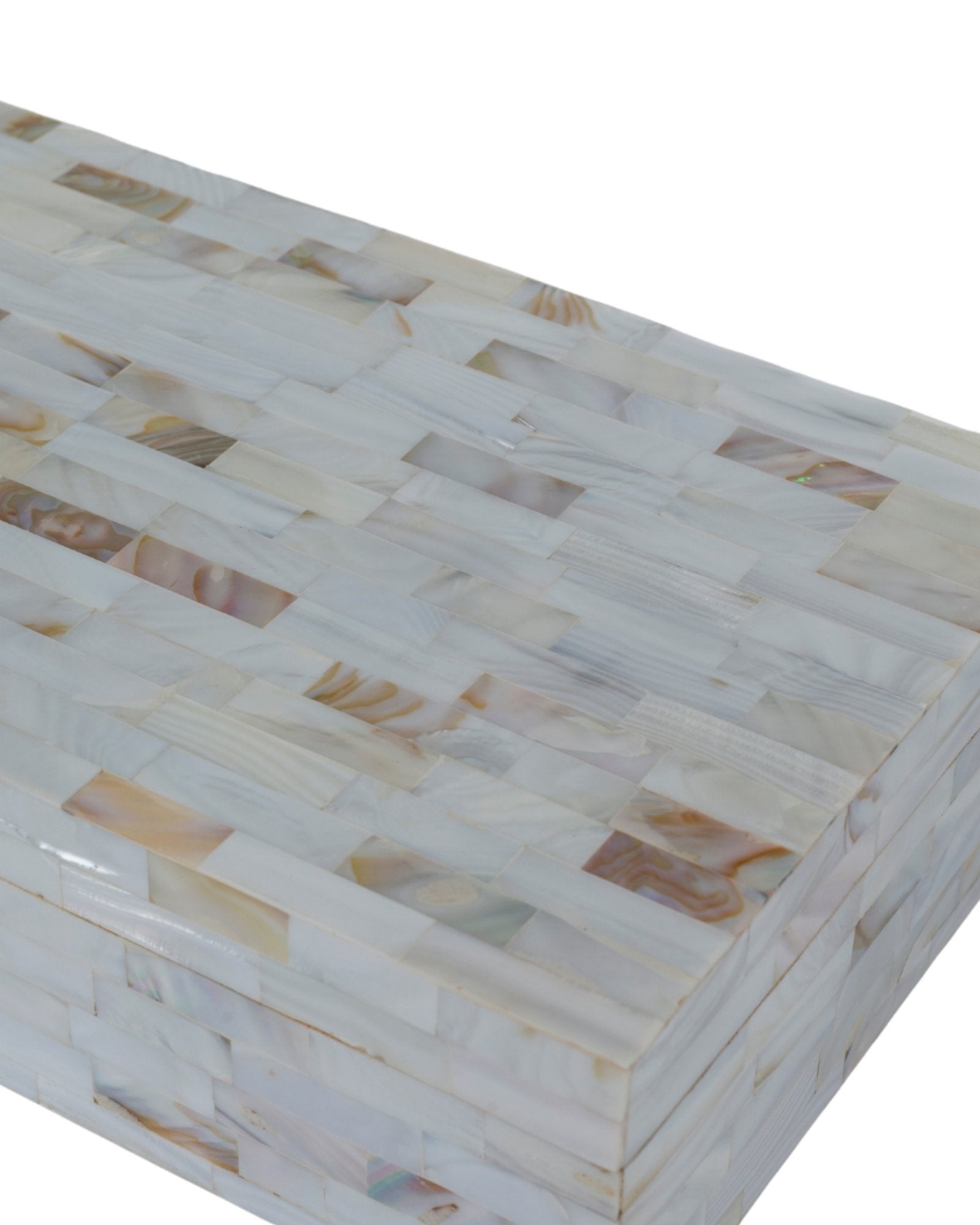 White mother of pearl inlay decorative box with mosaic pattern, handcrafted storage box in wood.