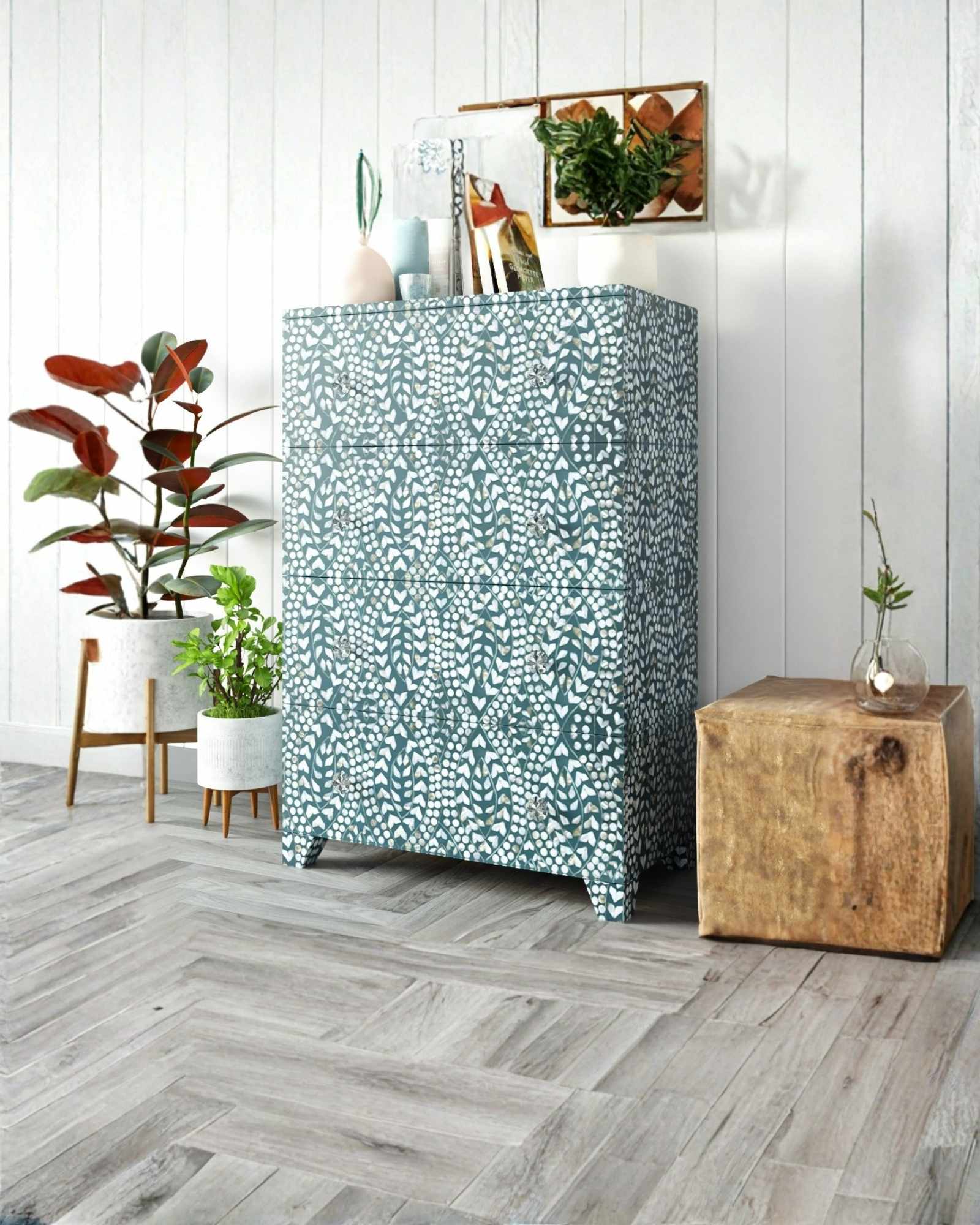 Iris Chest of Drawers - Green Mother of Pearl Inlay - Tabeer Homes