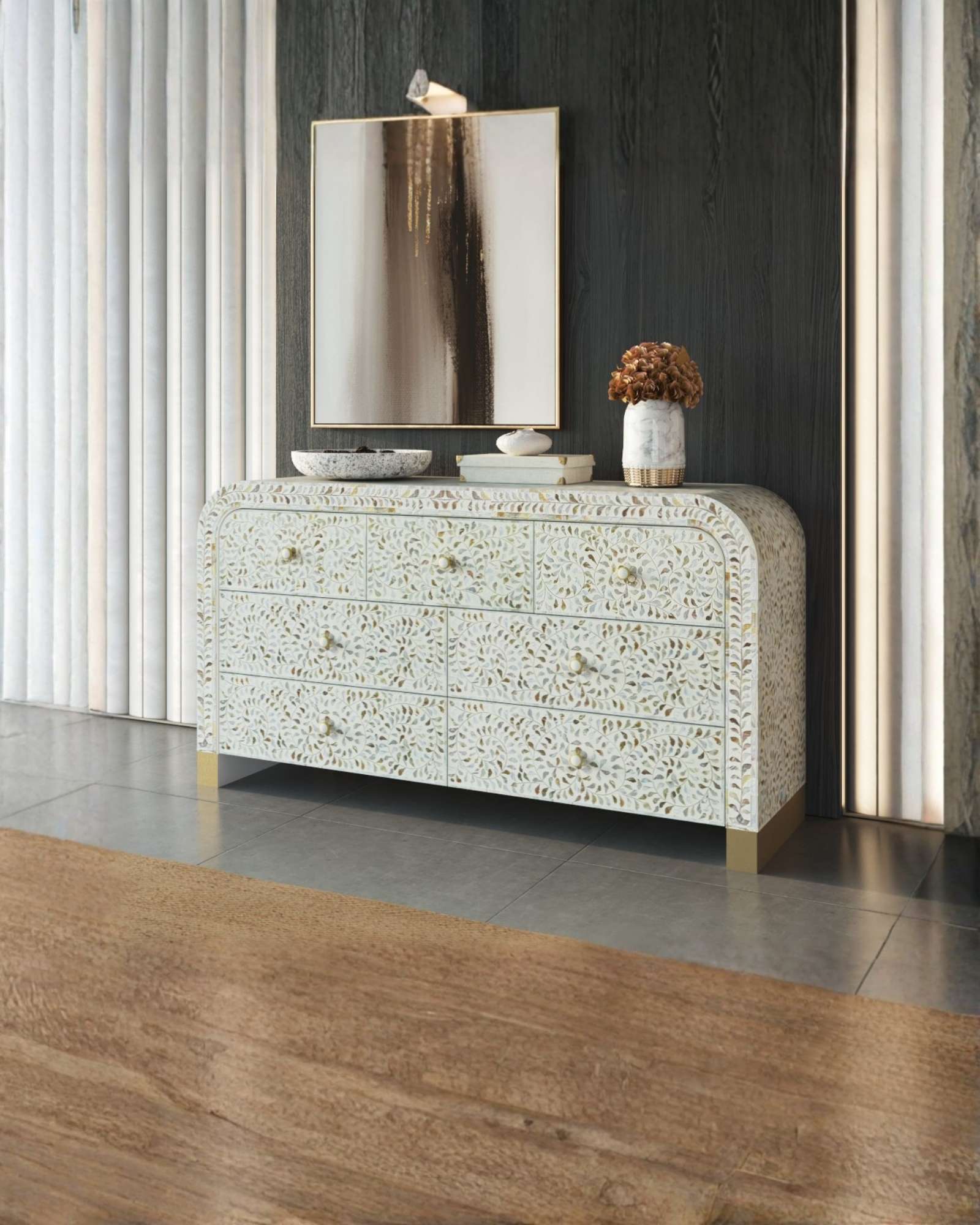 Iris Chest of Drawers - White Mother of Pearl Inlay Online