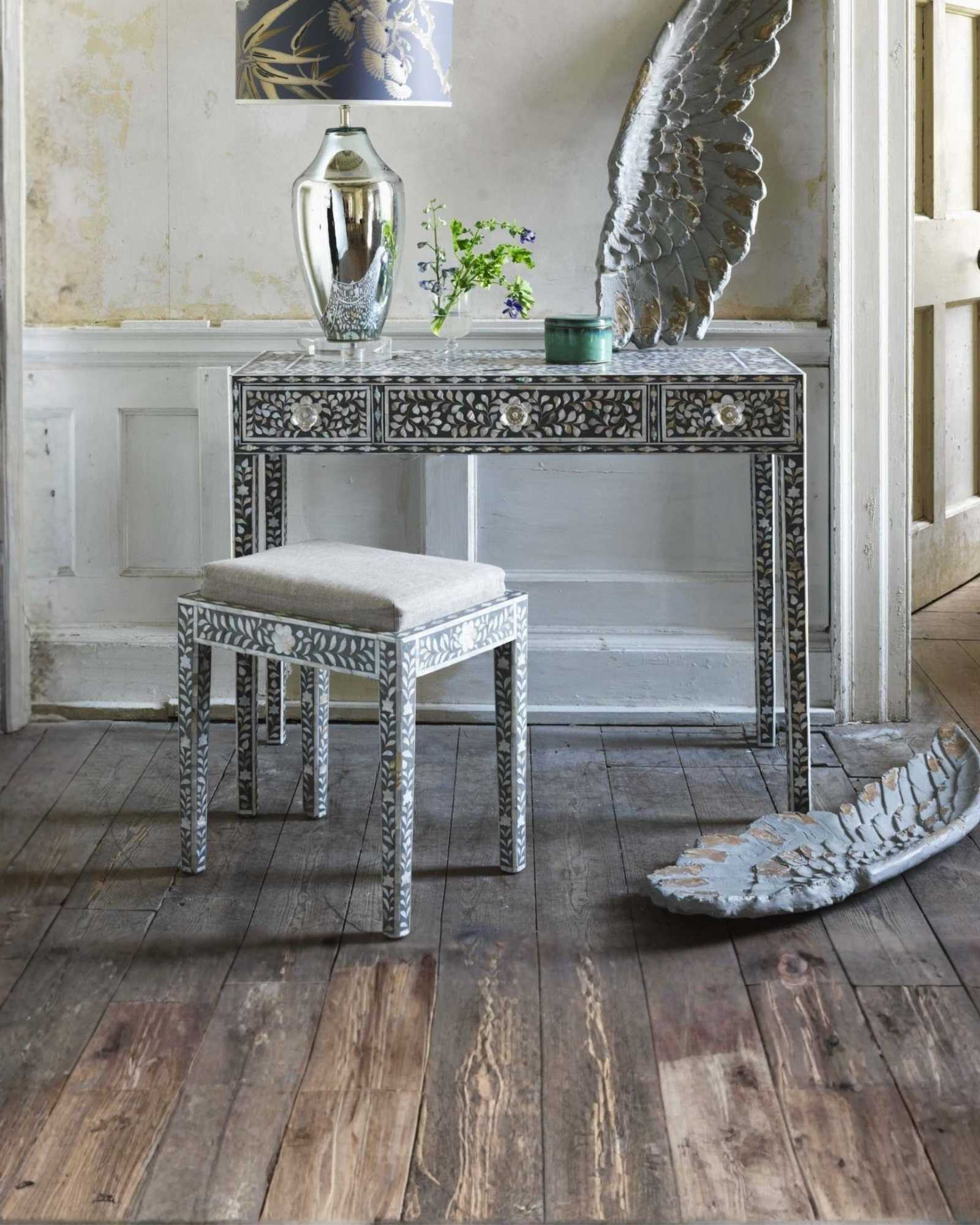 Iris Dresser Console & Stool - Black Mother of Pearl - Tabeer Homes