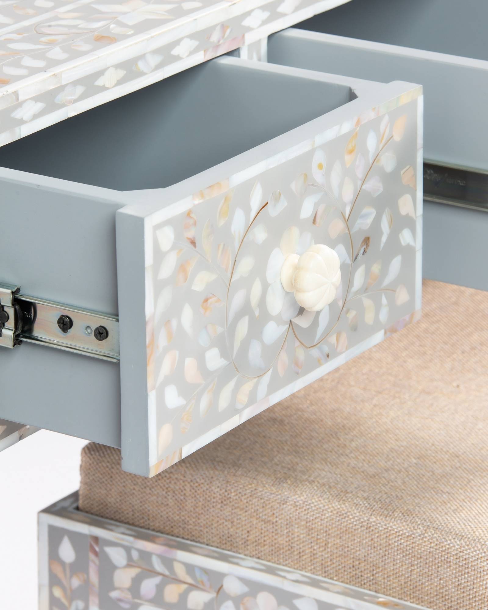 Iris Dresser Console & Stool - Pale Grey Mother of Pearl