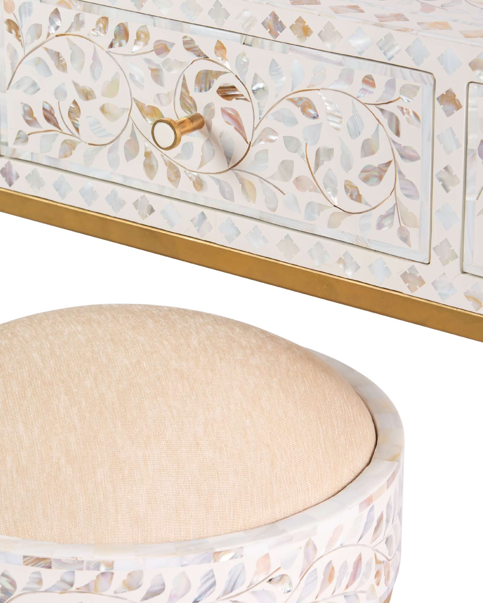 Iris Dresser Console & Stool - White Mother of Pearl Inlay