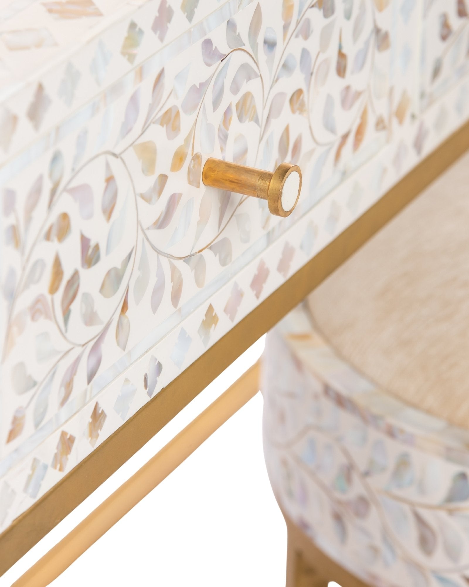 Iris Dresser Console & Stool - White Mother of Pearl Inlay