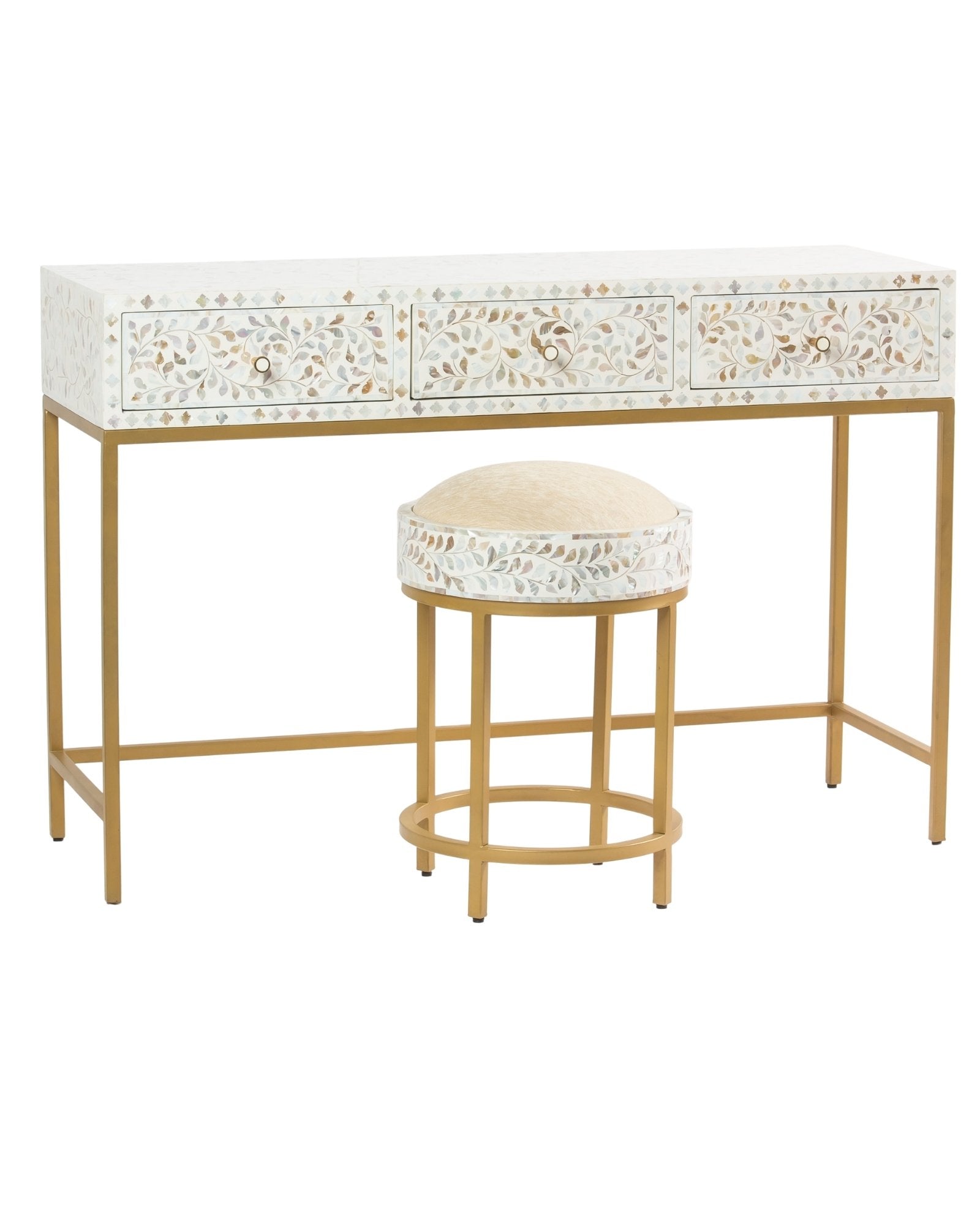 Iris Dresser Console & Stool - White Mother of Pearl Inlay