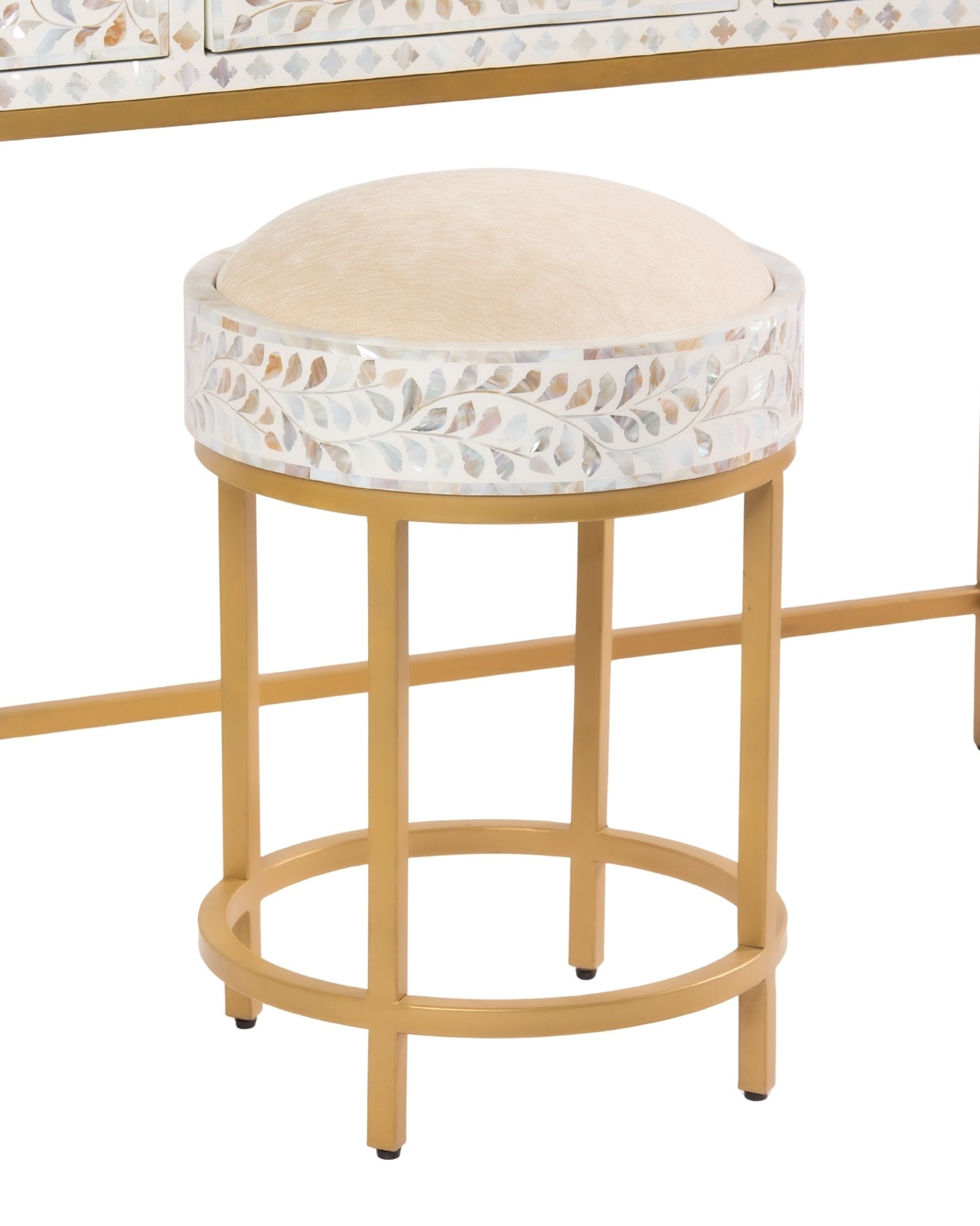 Iris Dresser Console & Stool - White Mother of Pearl Inlay