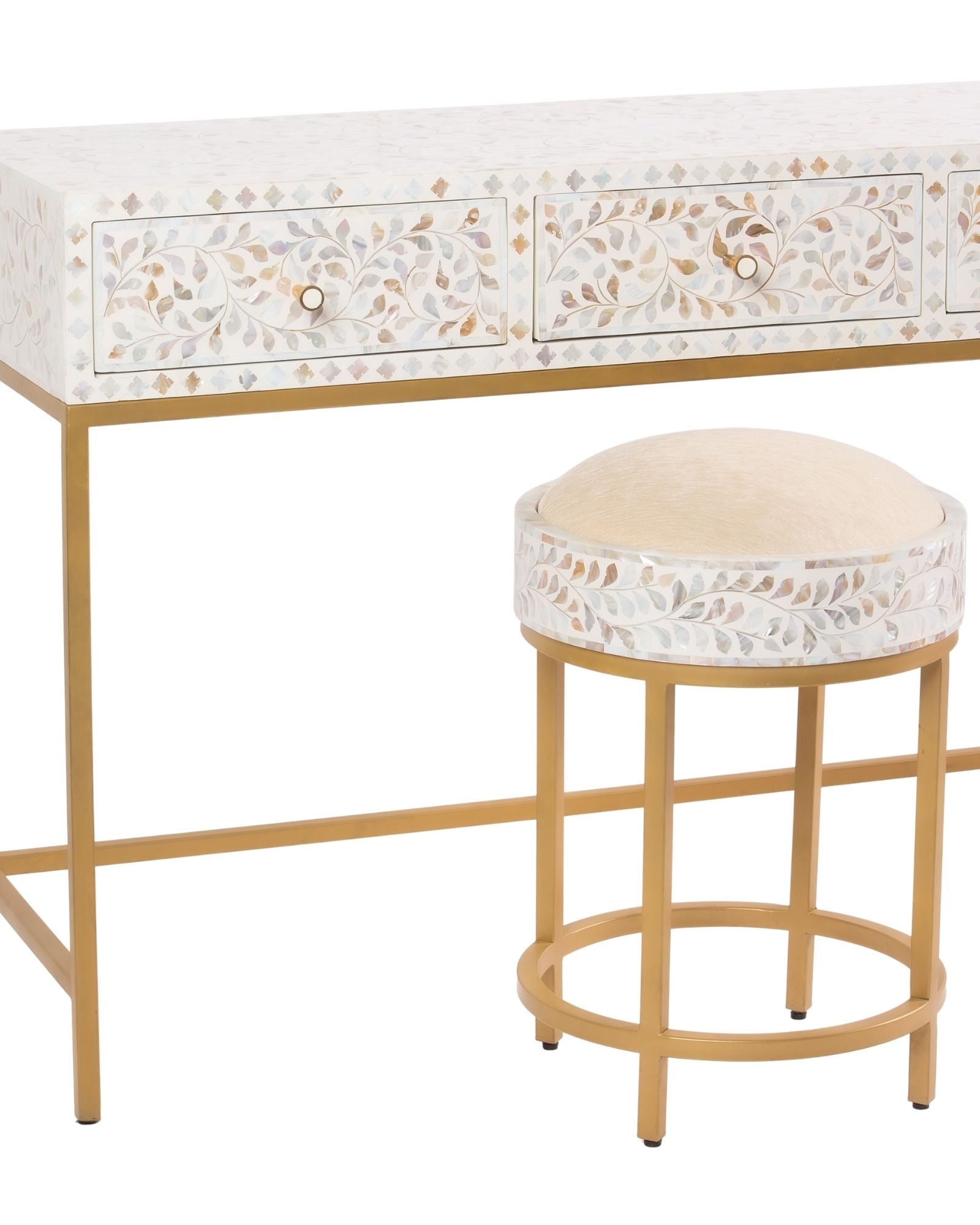 Iris Dresser Console & Stool - White Mother of Pearl Inlay
