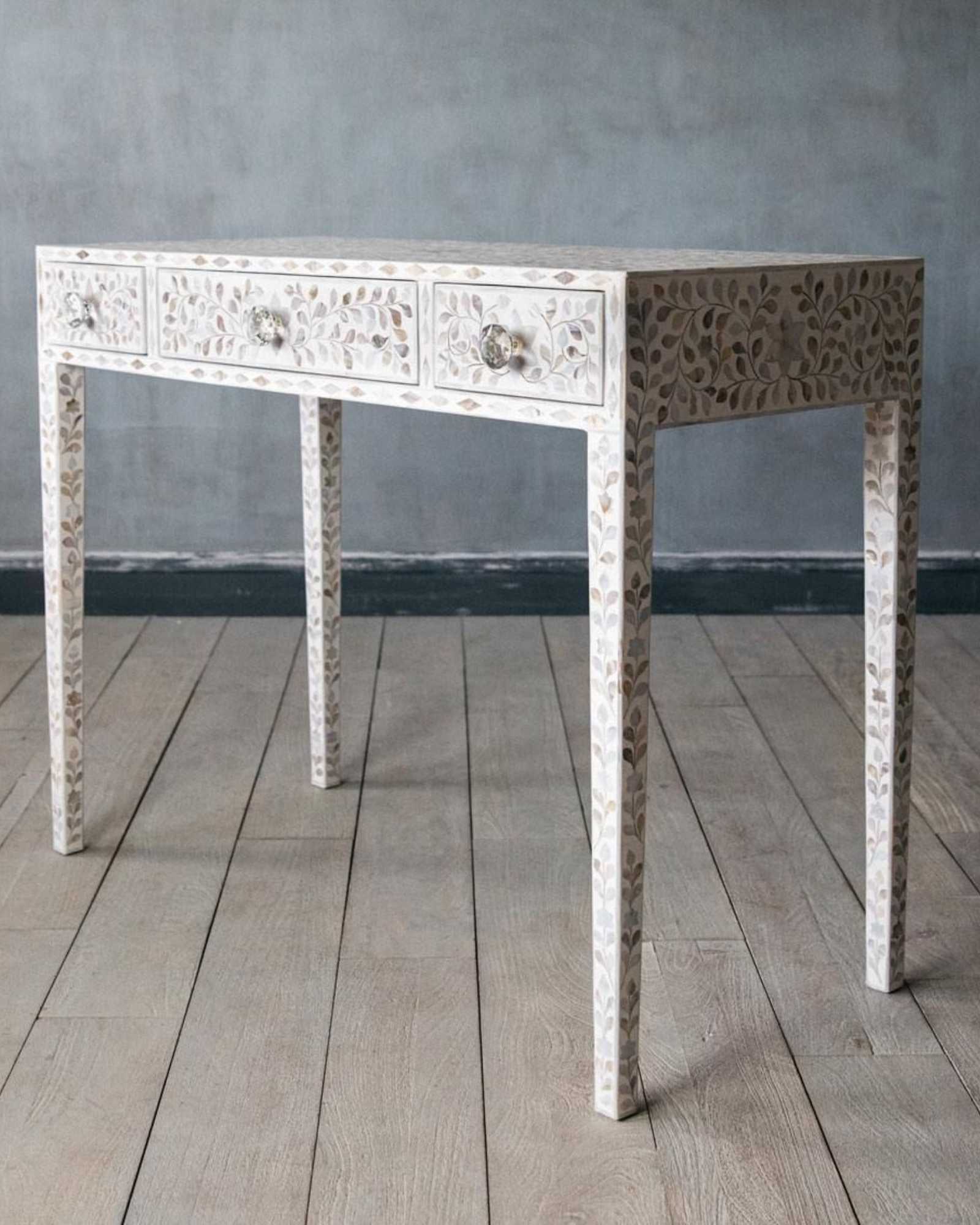 Iris Dresser Console & Stool - White Mother of Pearl - Tabeer Homes