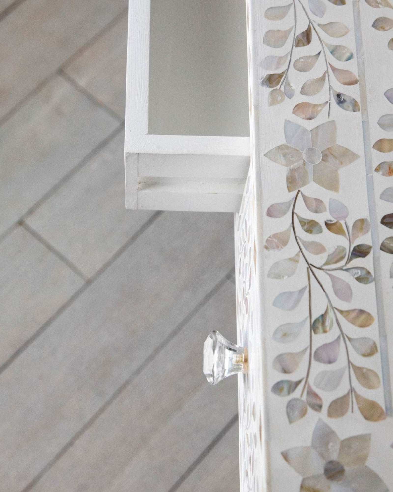 Iris Dresser Console & Stool - White Mother of Pearl - Tabeer Homes