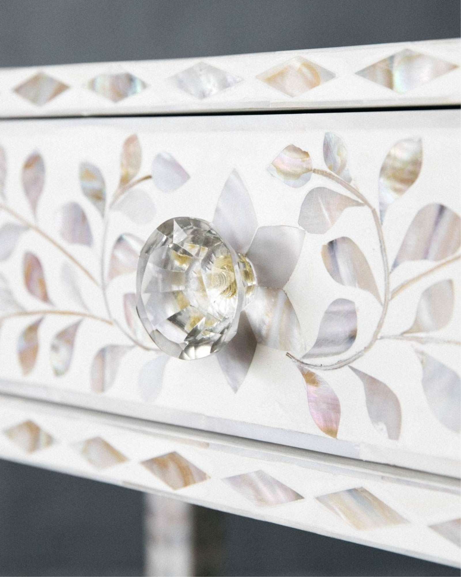 Iris Dresser Console & Stool - White Mother of Pearl - Tabeer Homes
