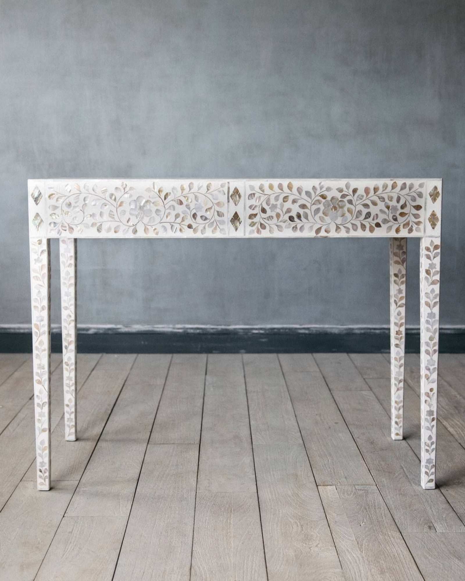 Iris Dresser Console & Stool - White Mother of Pearl - Tabeer Homes