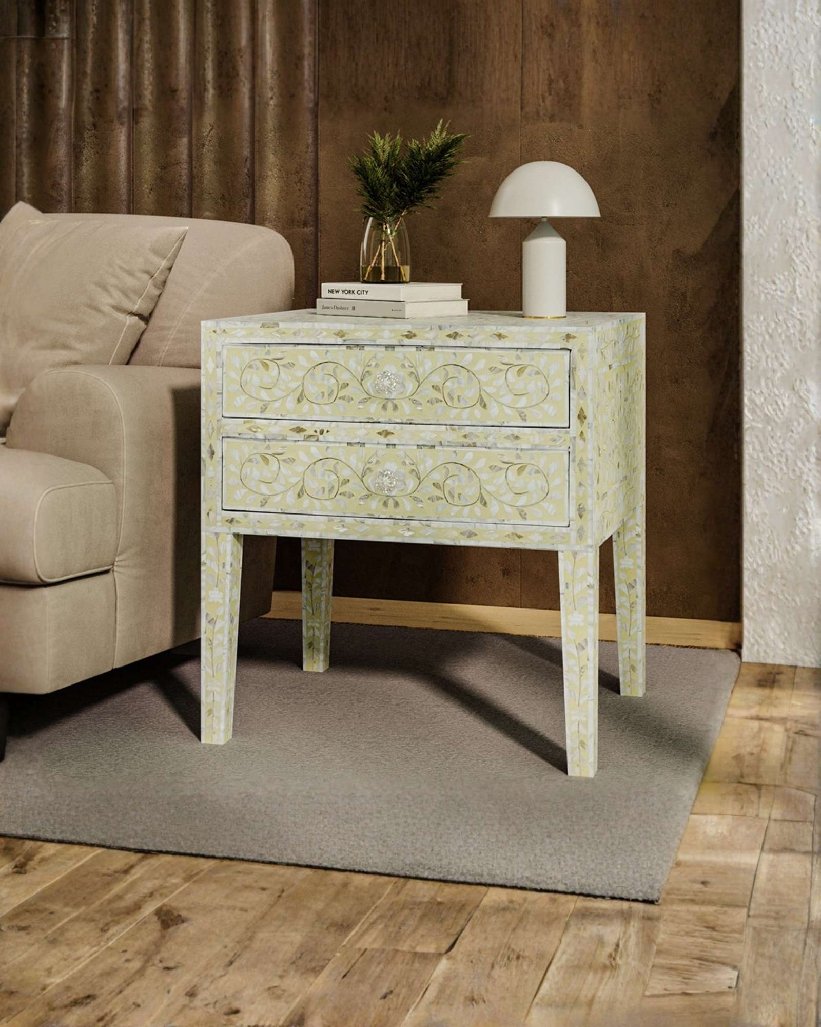 Iris Side Drawer - Cream Mother of Pearl Inlay