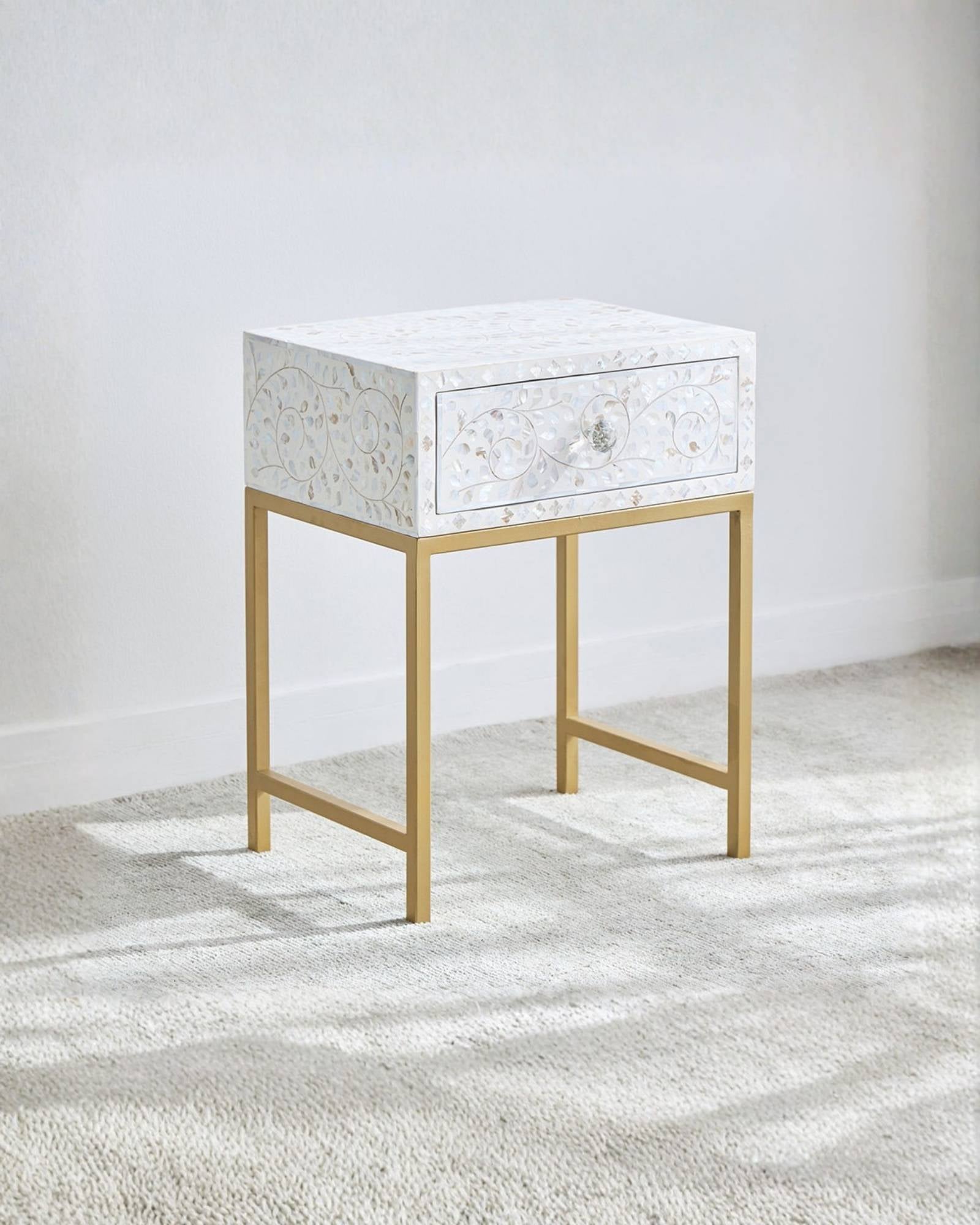 Iris Side Drawer - White Mother of Pearl - Tabeer Homes