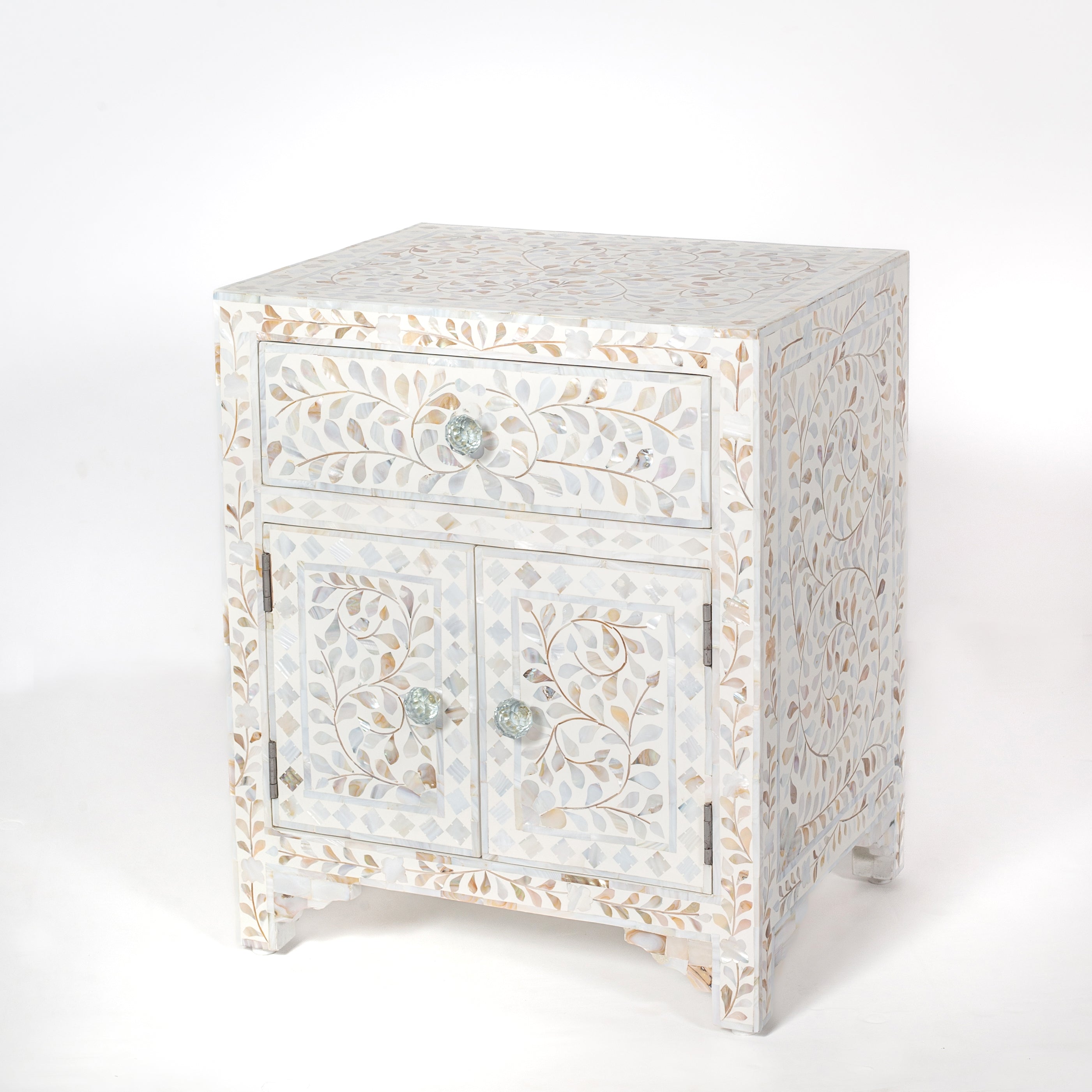 iris side drawer in white mother of pearl