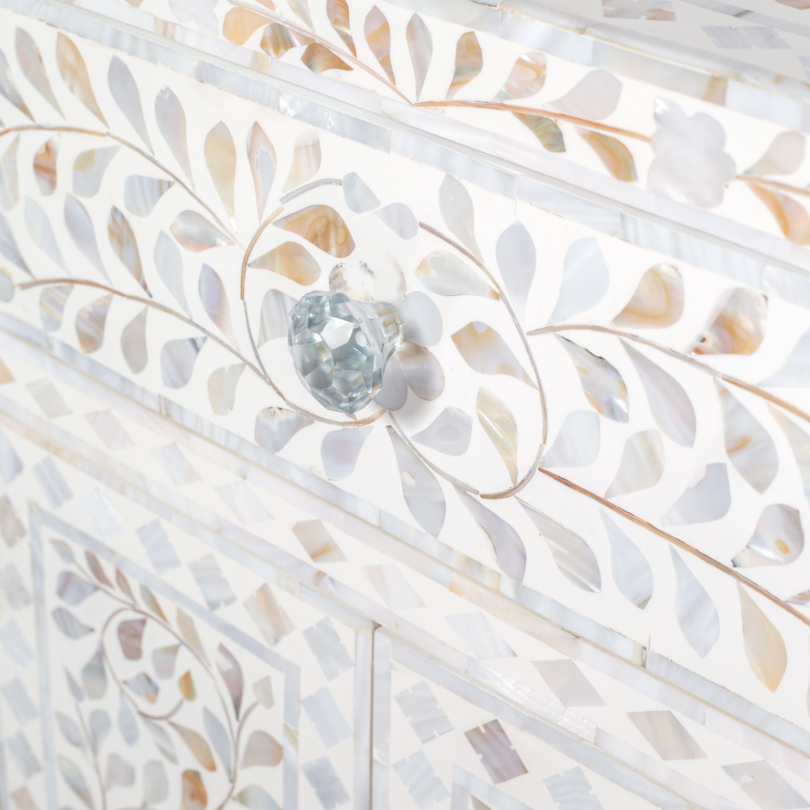 iris side drawer in white mother of pearl