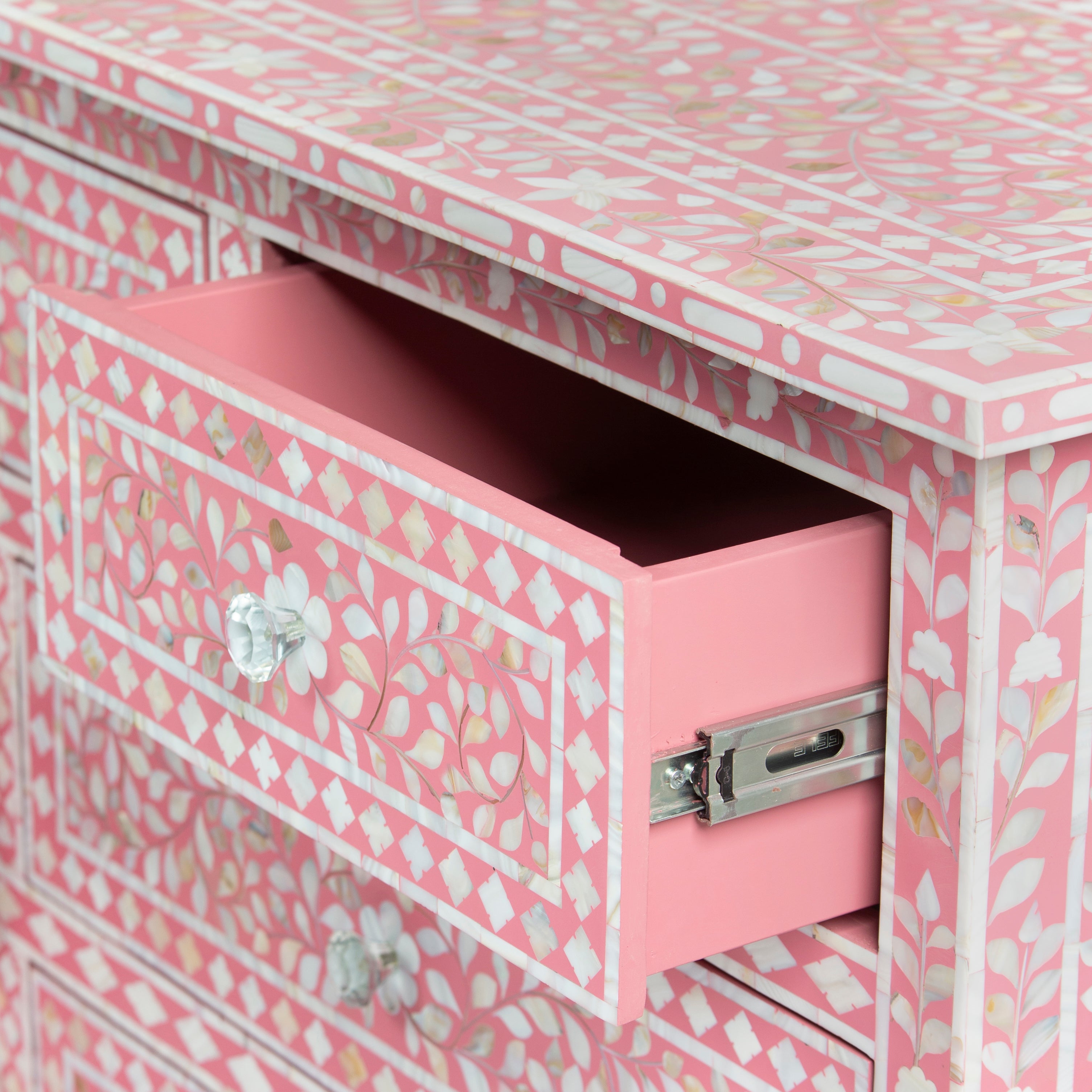 Iris Chest of Drawers - Luxurious Pink Mother of Pearl Inlay Storage
