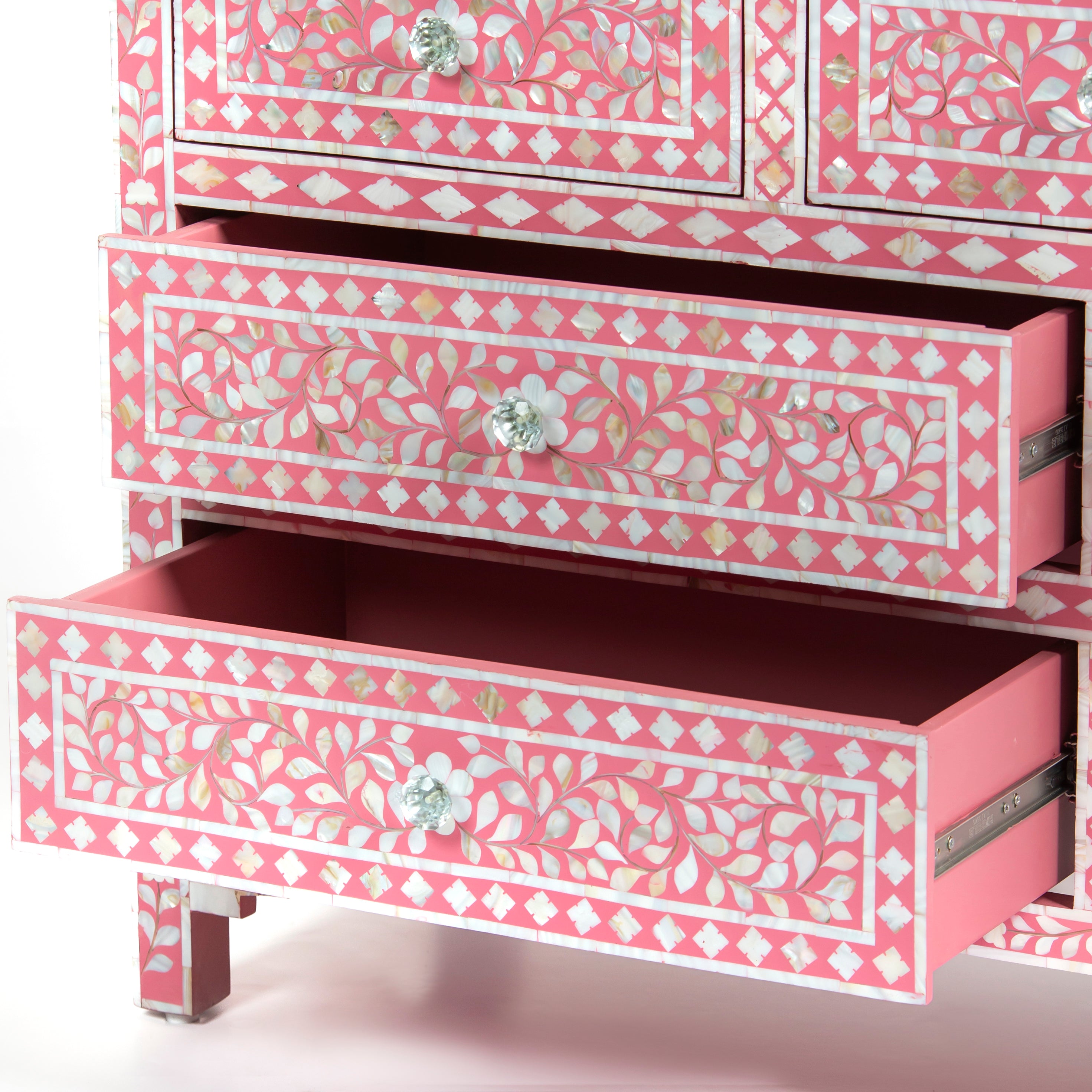 Iris Chest of Drawers - Luxurious Pink Mother of Pearl Inlay Storage Iris Chest of Drawers - Luxurious Pink Mother of Pearl Inlay Storage