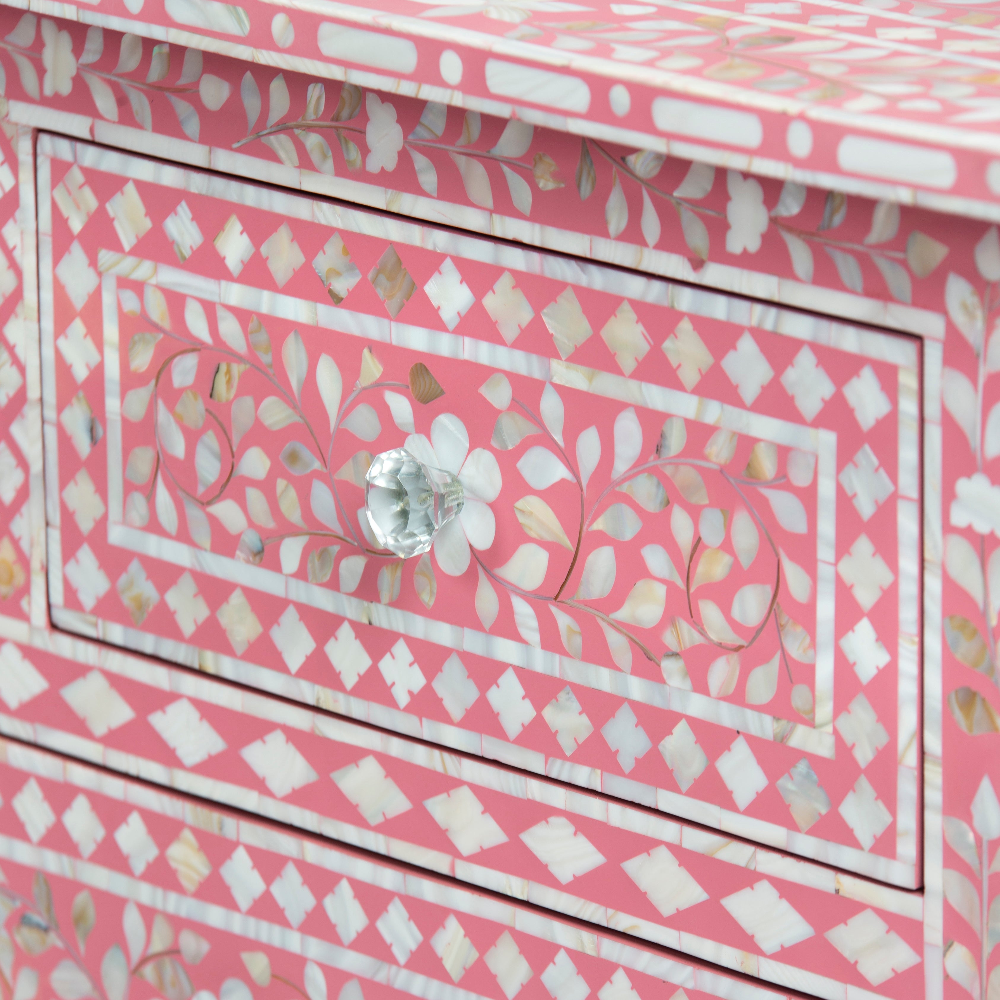 Iris Chest of Drawers - Luxurious Pink Mother of Pearl Inlay Storage Iris Chest of Drawers - Luxurious Pink Mother of Pearl Inlay Storage