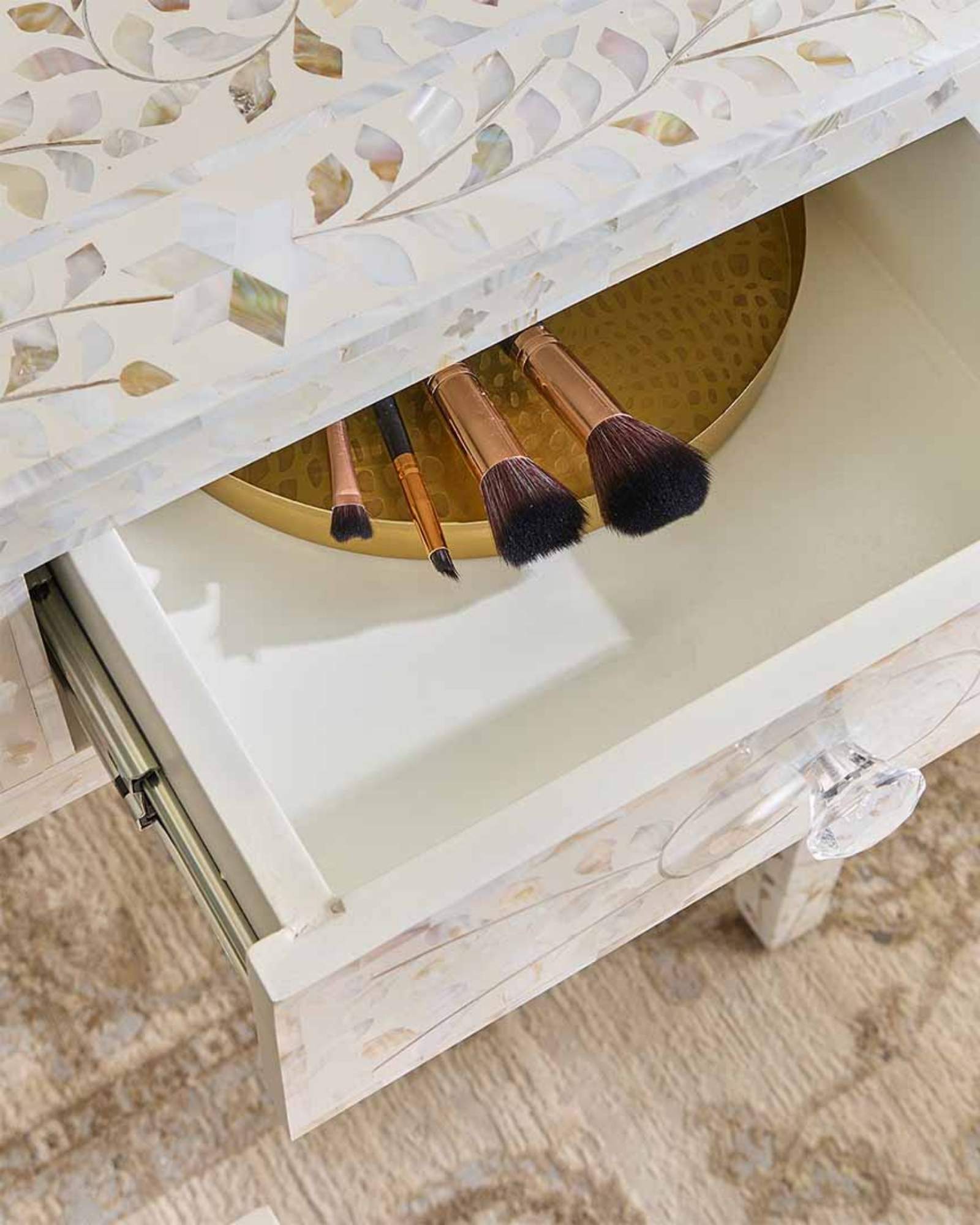 Iris Dresser Console & Stool - White Mother of Pearl - Tabeer Homes