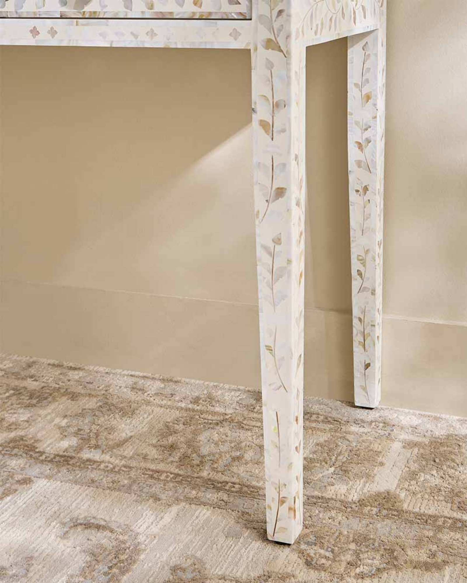 Iris Dresser Console & Stool - White Mother of Pearl - Tabeer Homes