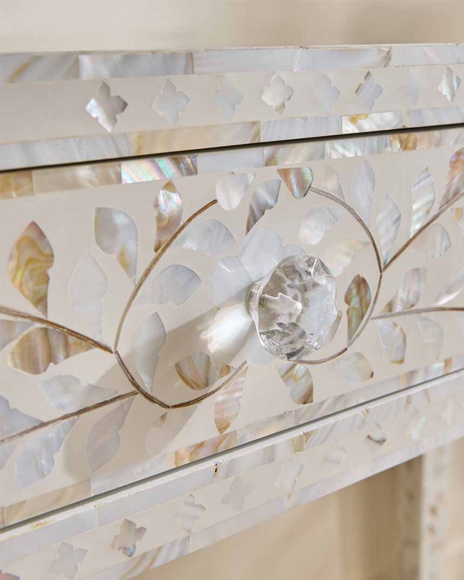 Iris Dresser Console & Stool - White Mother of Pearl - Tabeer Homes