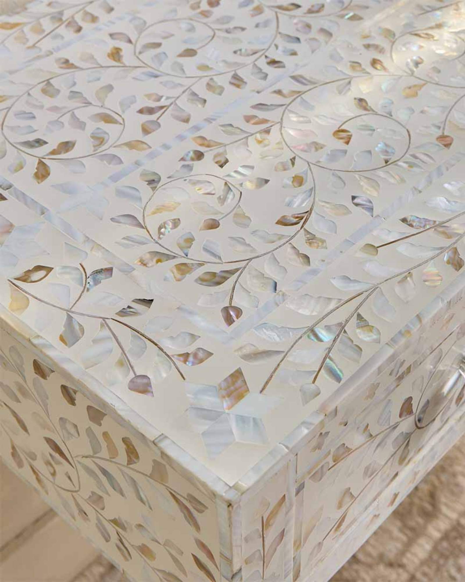 Iris Dresser Console & Stool - White Mother of Pearl - Tabeer Homes