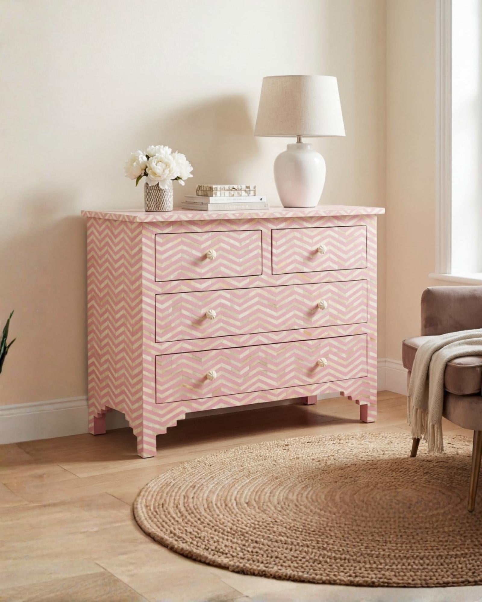 Isra Chest of Drawers - Pink Bone Inlay - Tabeer Homes