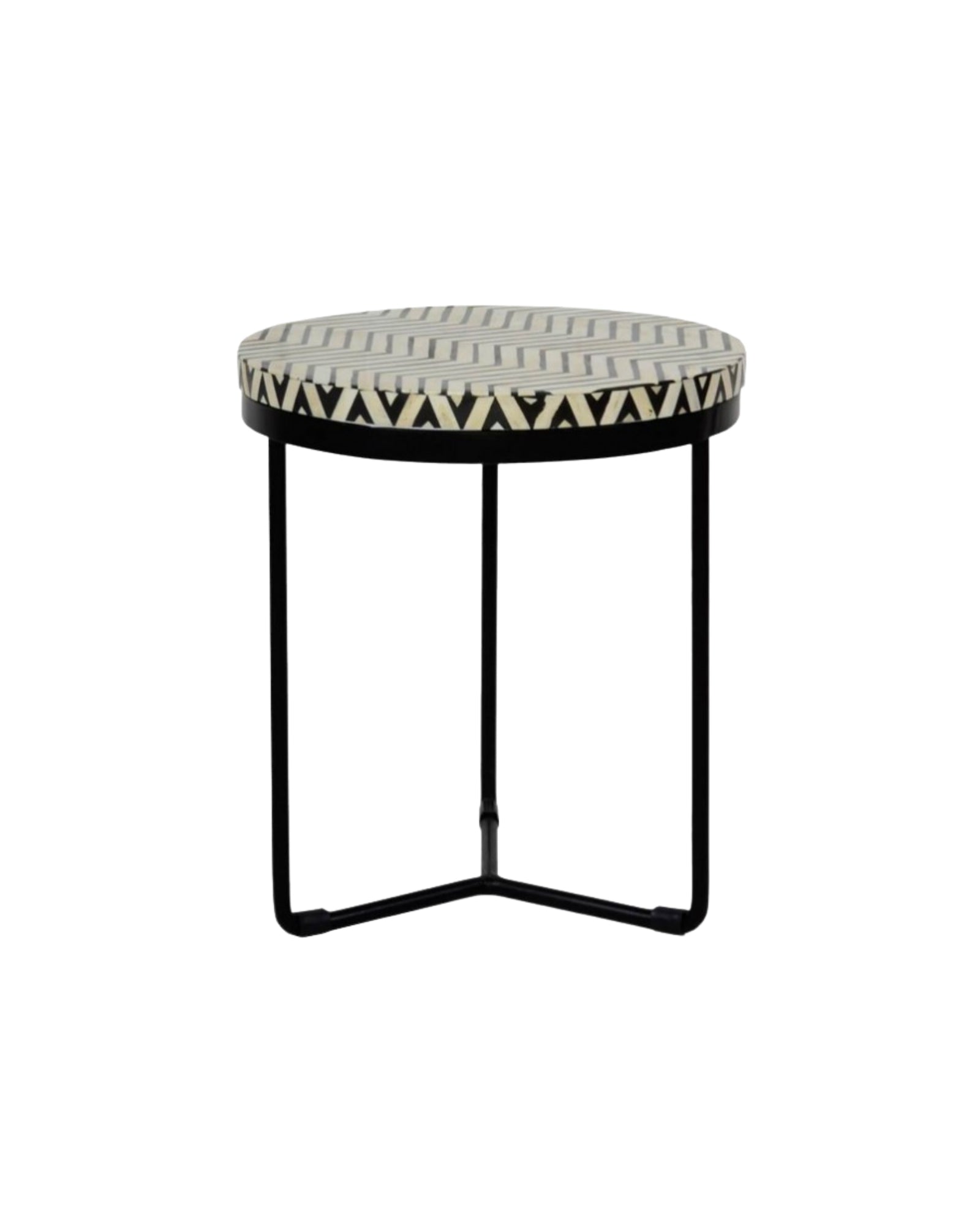 Isra Round Side Table - Black & White Bone Inlay - Tabeer Homes